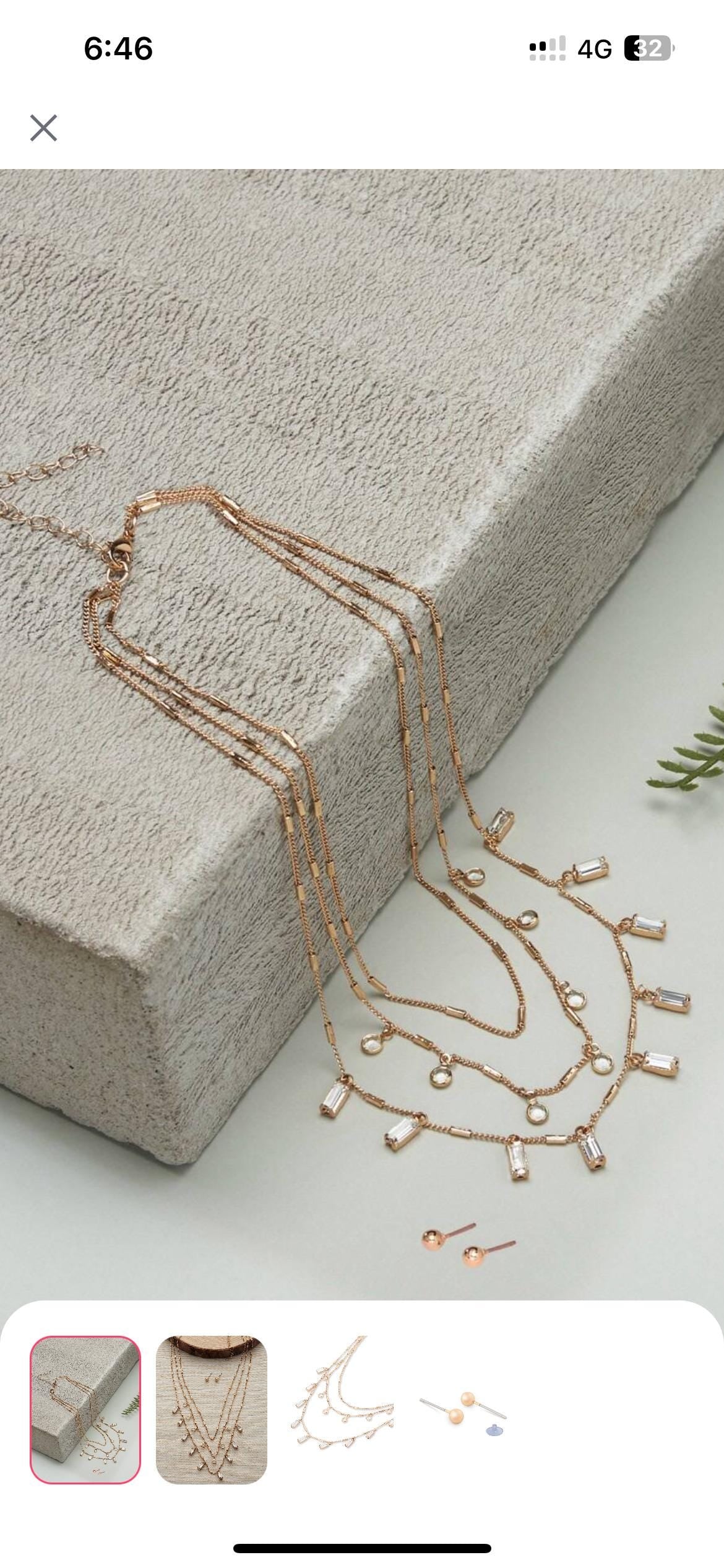 Golden layered premium finish necklace with studd earrings