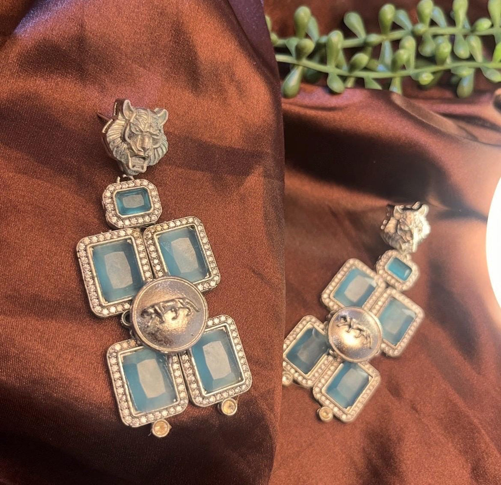 Sabyasachi Inspired Sky blue Premium Earrings| Silver finish | Trendy  Bridal Collection