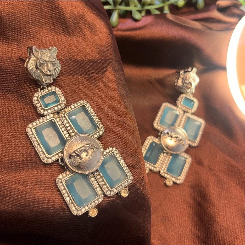 Sabyasachi Inspired Sky blue Premium Earrings| Silver finish | Trendy  Bridal Collection