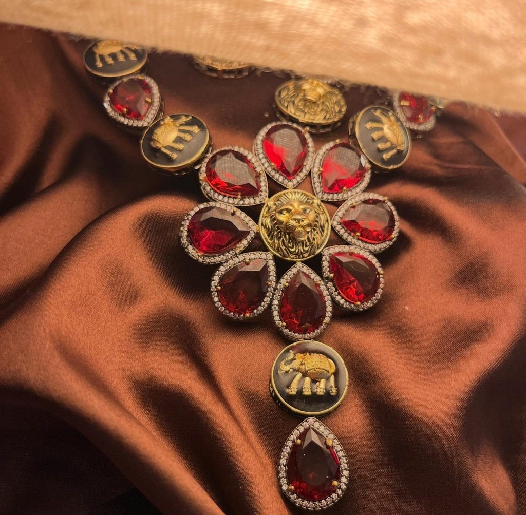 Sabyasachi Inspired Oxidised Premium Maroon Red Stone Neckset | Trendy Bridal Collection | Red Stone Necklace