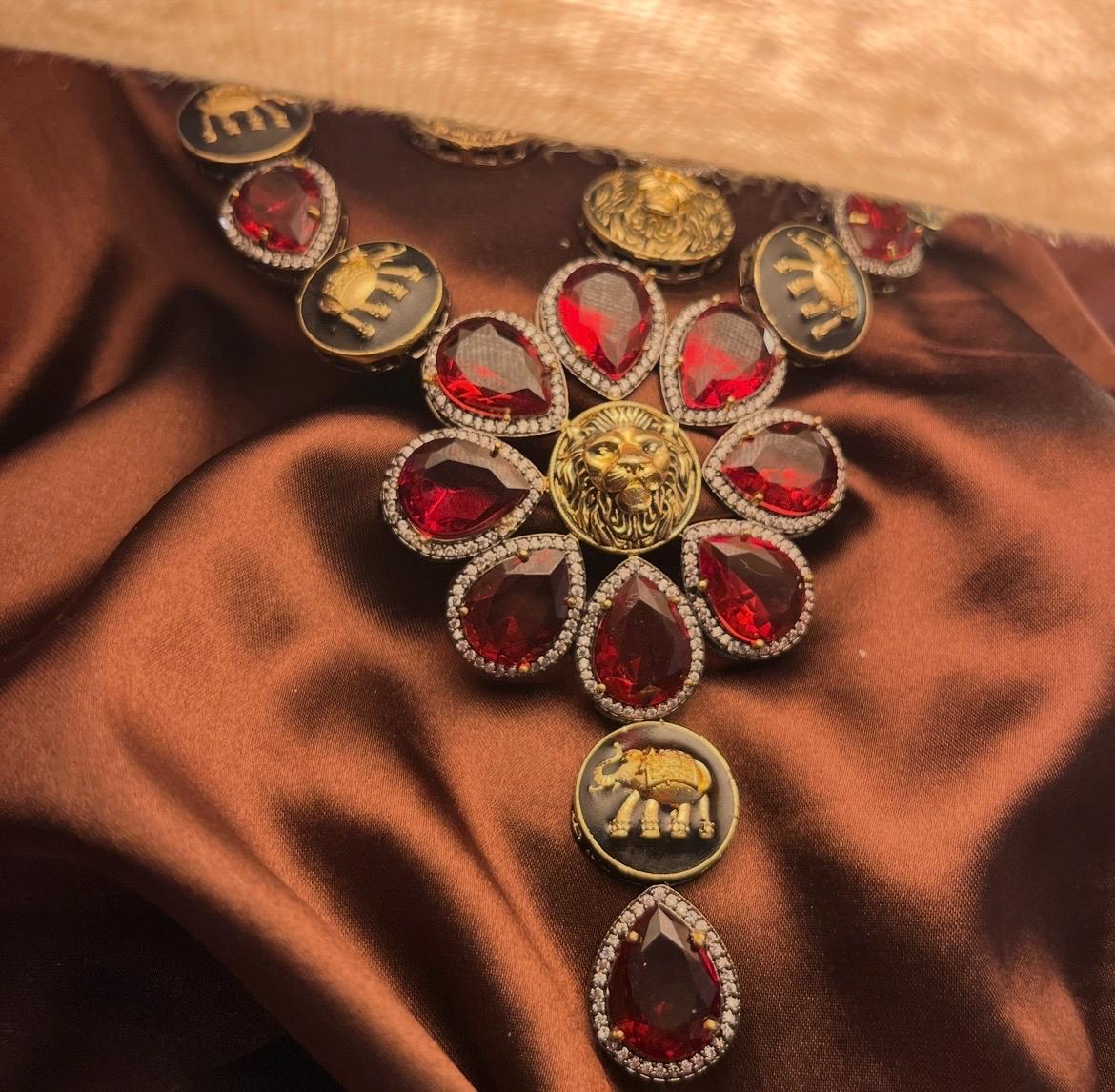 Sabyasachi Inspired Oxidised Premium Maroon Red Stone Neckset | Trendy Bridal Collection | Red Stone Necklace