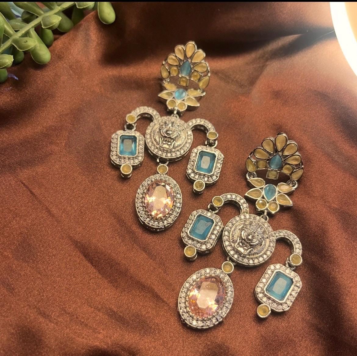 Sabyasachi Inspired Multicolour Earrings: Silver Finish Bridal Jewelry