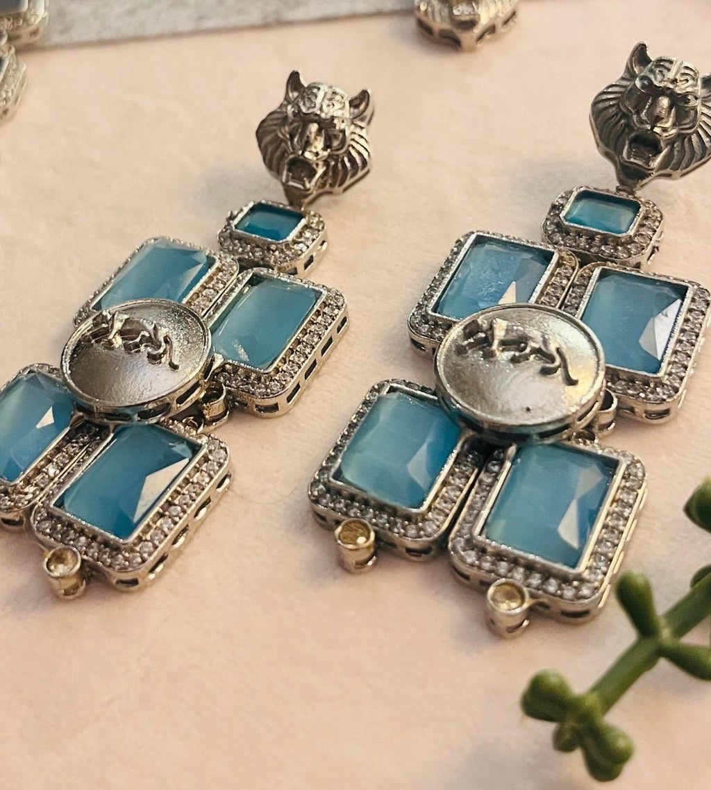 Sabyasachi Inspired Sky blue Premium Earrings| Silver finish | Trendy  Bridal Collection