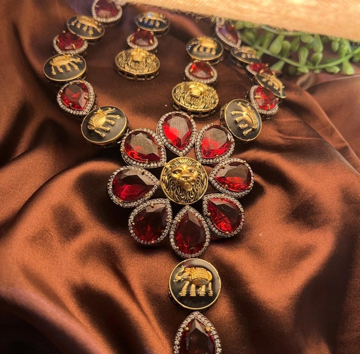 Sabyasachi Inspired Oxidised Premium Maroon Red Stone Neckset | Trendy Bridal Collection | Red Stone Necklace