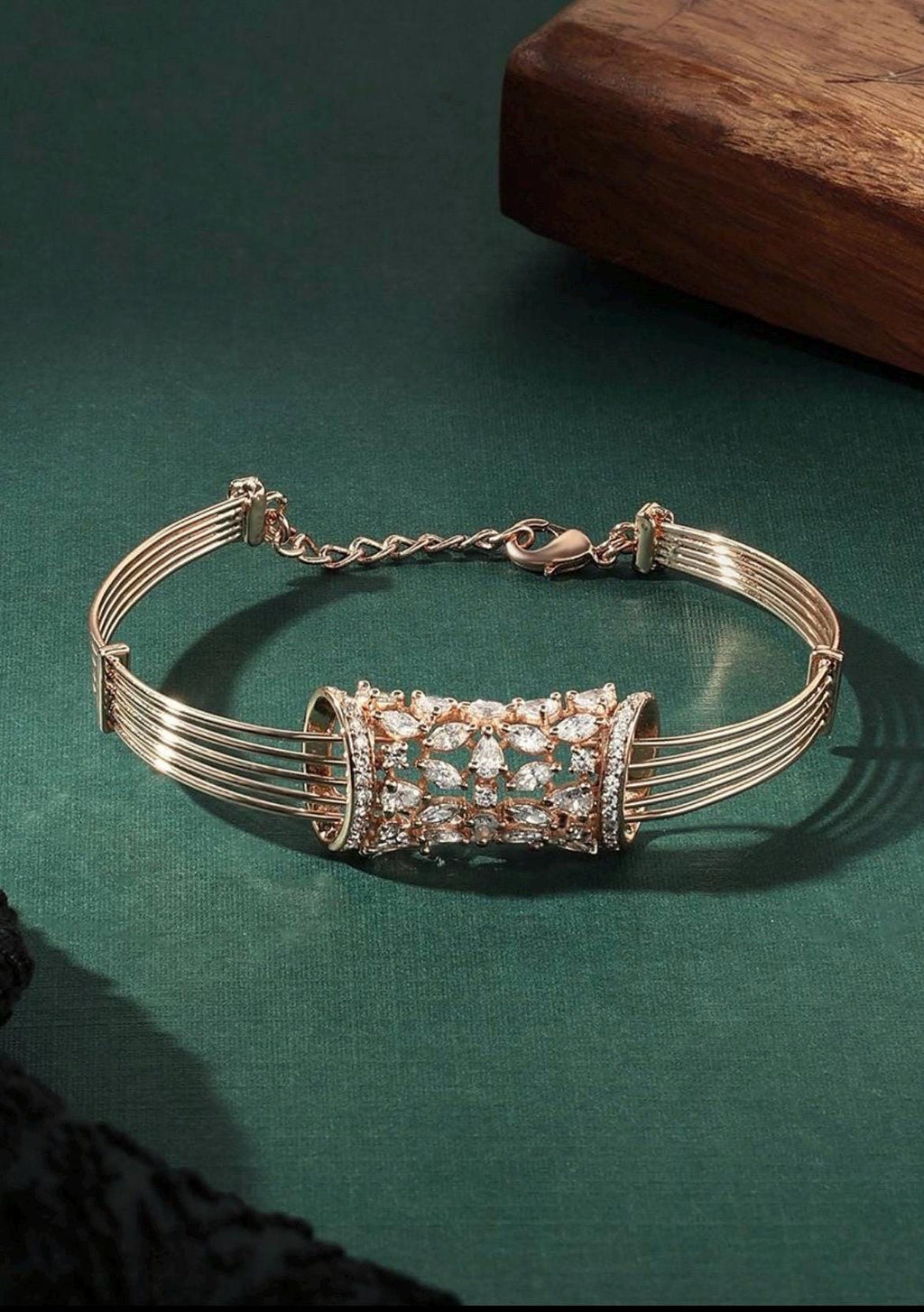 Rose Gold Multi-Wire Cuff Bracelet with Marquise Crystals  Bridal Wedding Jewelry Bangle