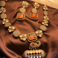 Moonstone Kundan Neckset with detailed trendy design and earrings  | Indian Jewellery