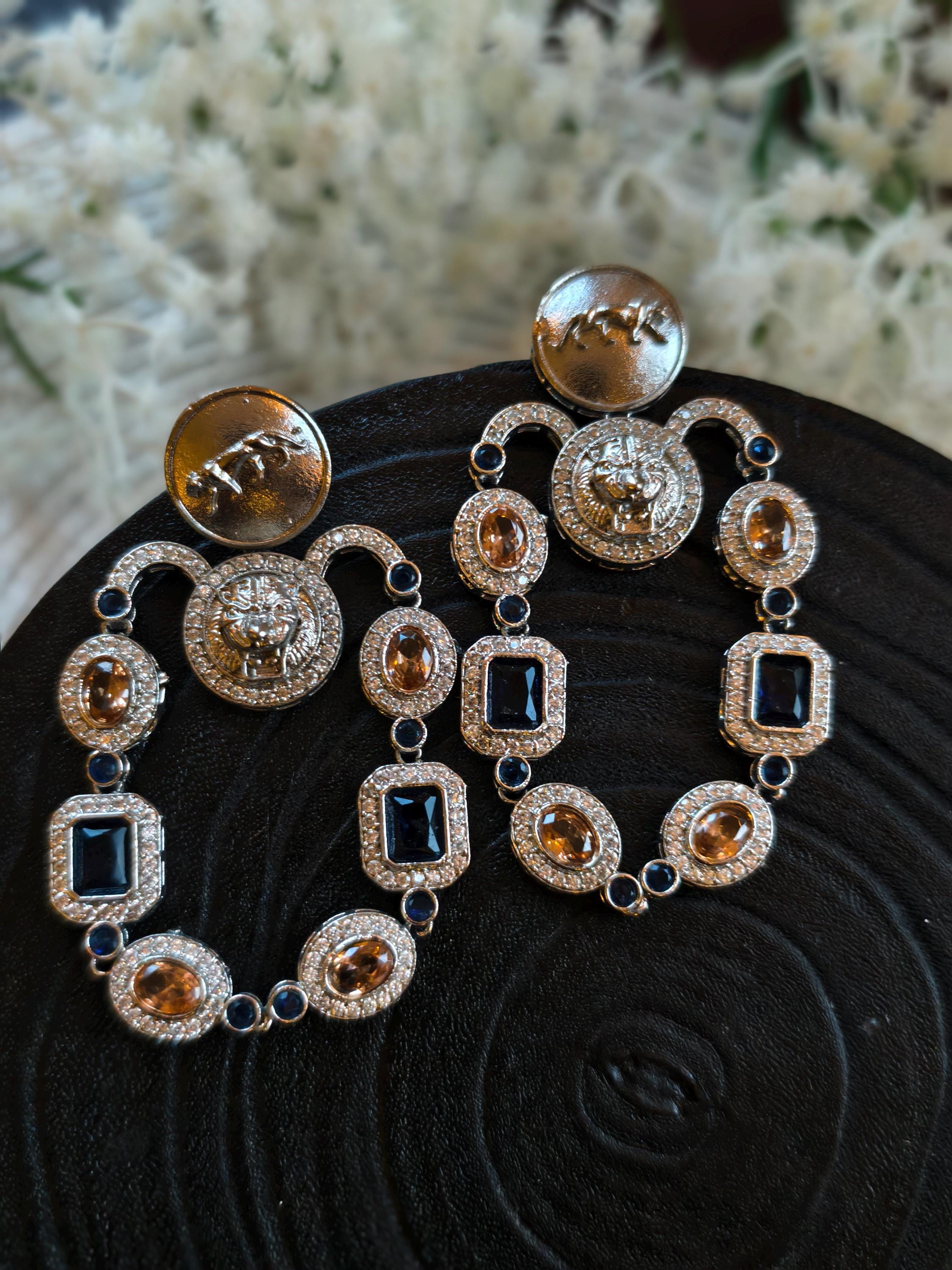 Sabyasachi Inspired Earrings: Silver Finish, Blue & Orange