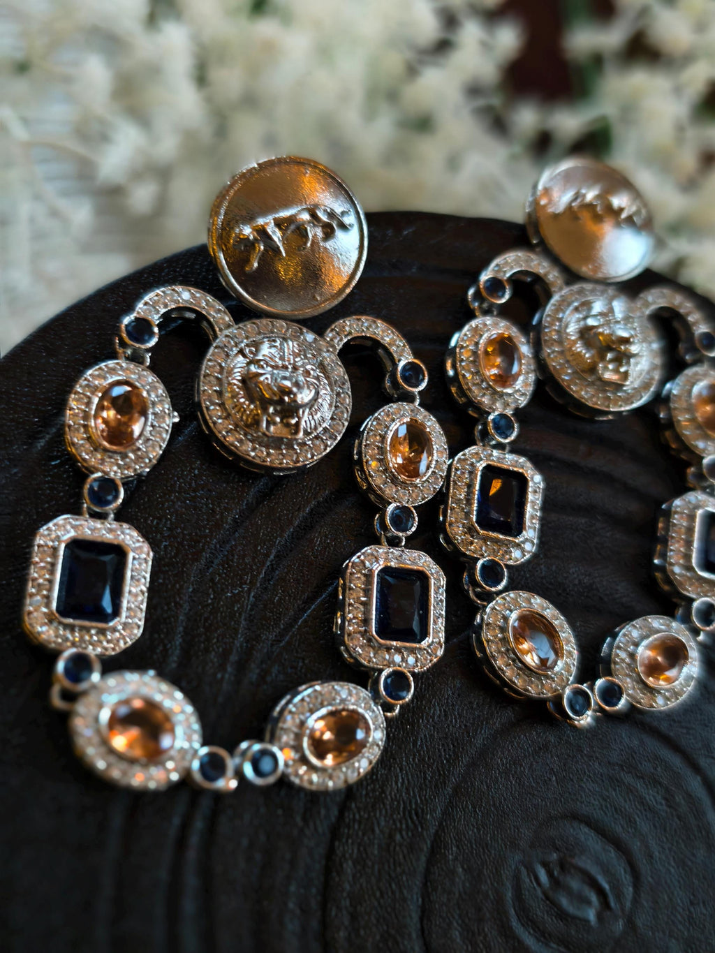 Sabyasachi Inspired Earrings: Silver Finish, Blue & Orange