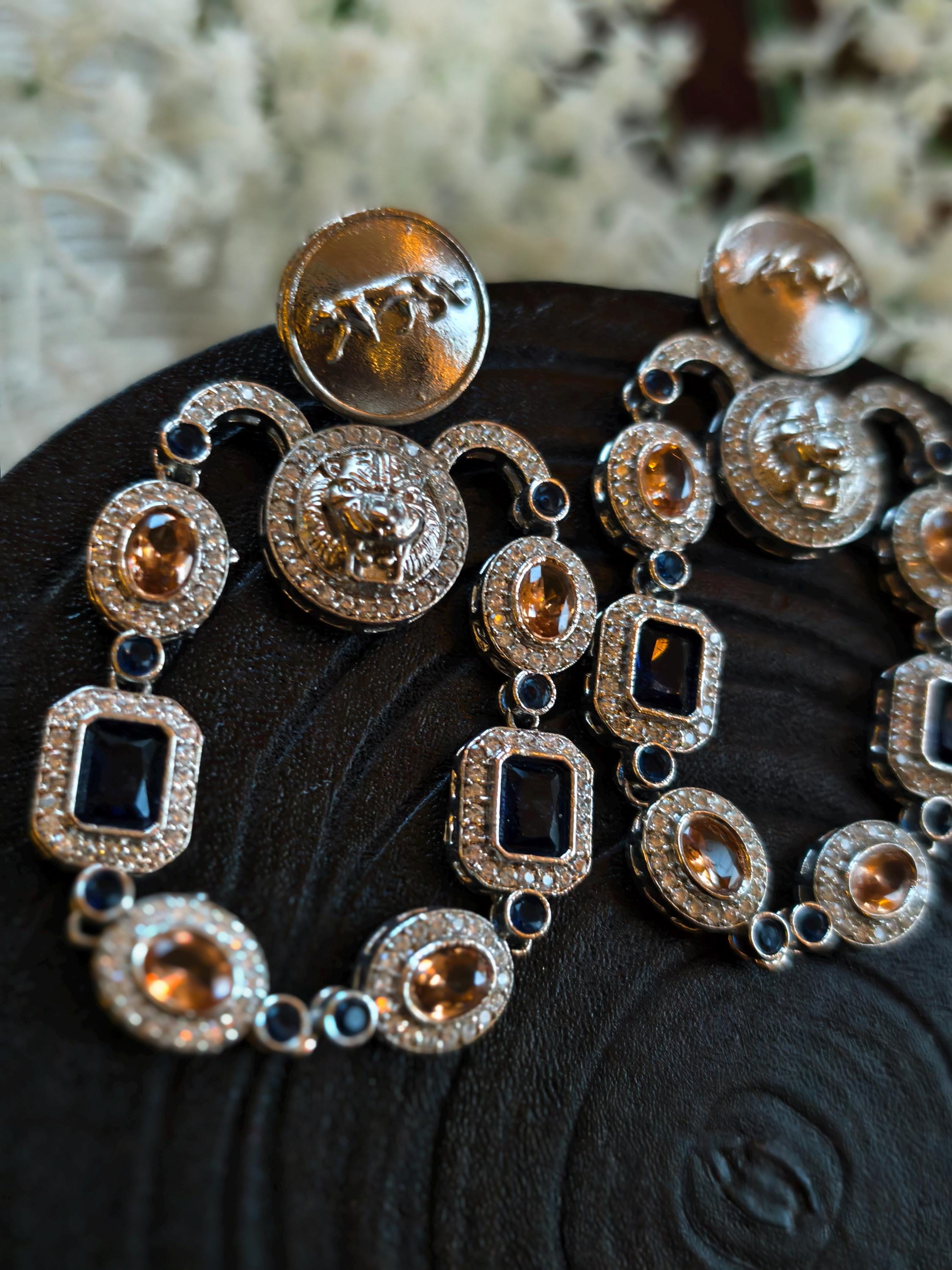 Sabyasachi Inspired Earrings: Silver Finish, Blue & Orange