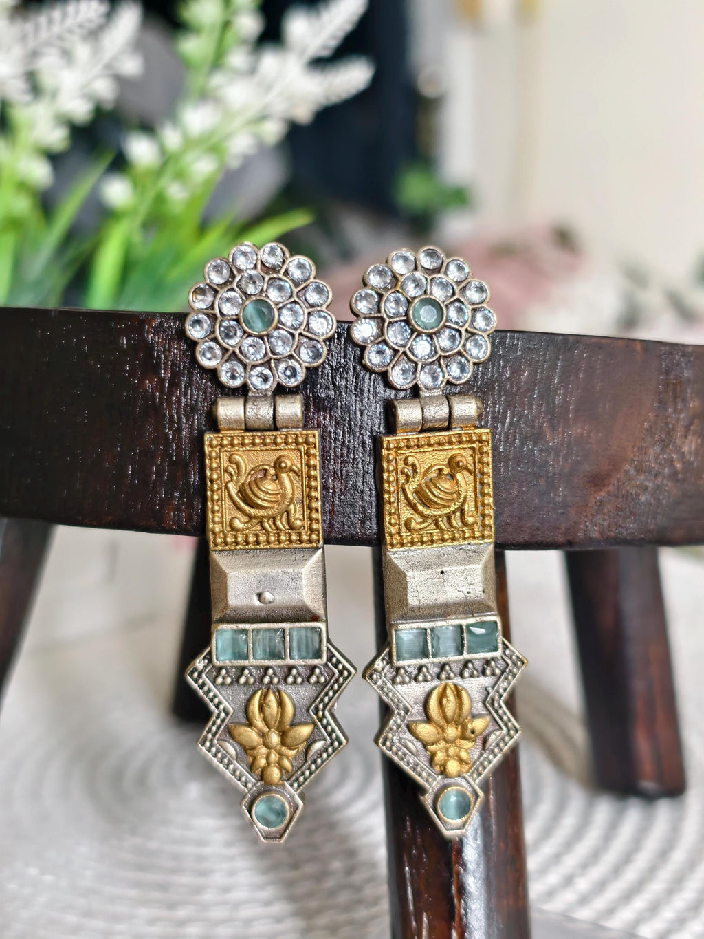 Elegant Rajwadi Style Silver replica Earrings with dual finish | Classy Elegance | Indian Jewellery