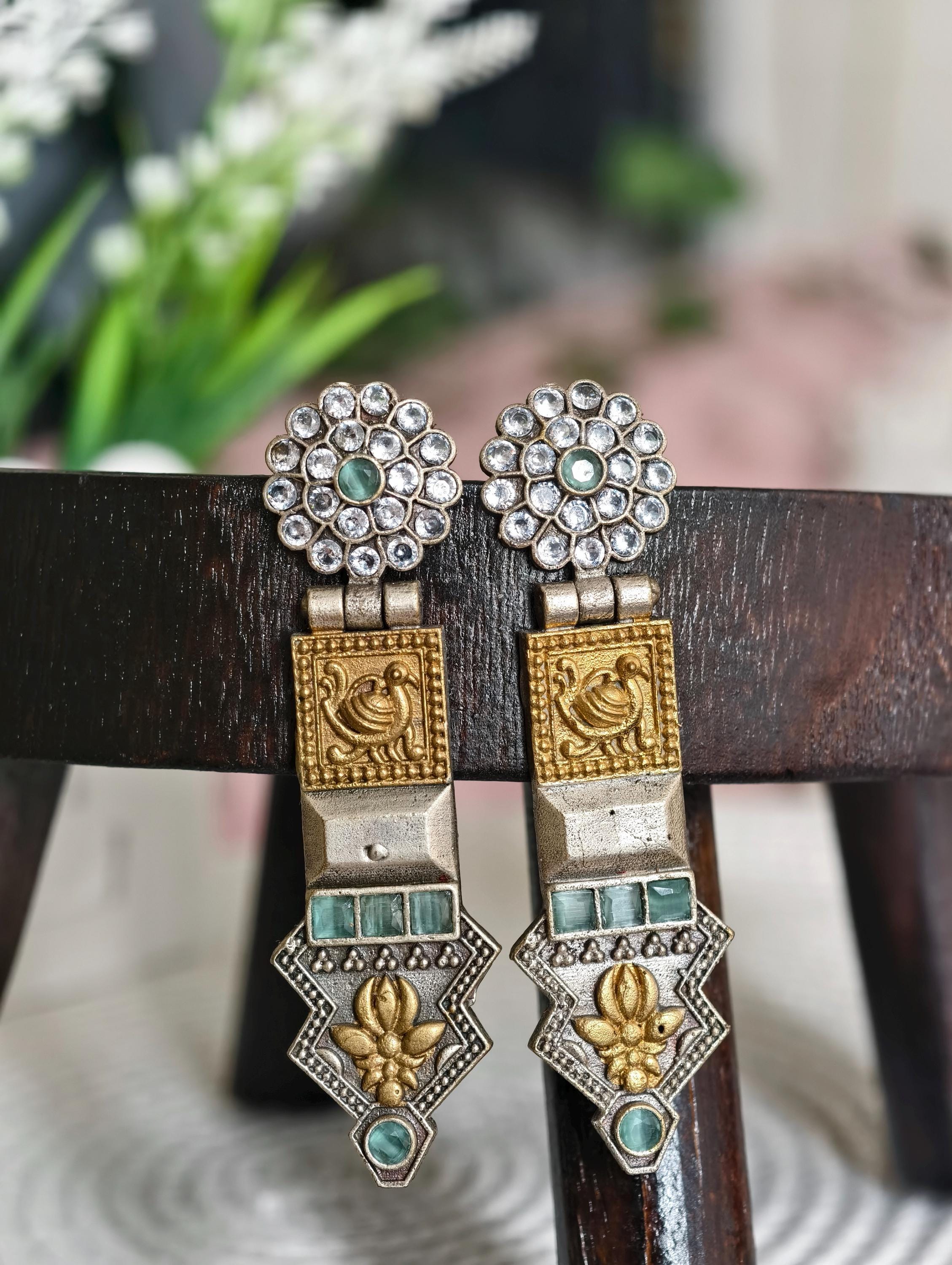 Elegant Rajwadi Style Silver replica Earrings with dual finish | Classy Elegance | Indian Jewellery