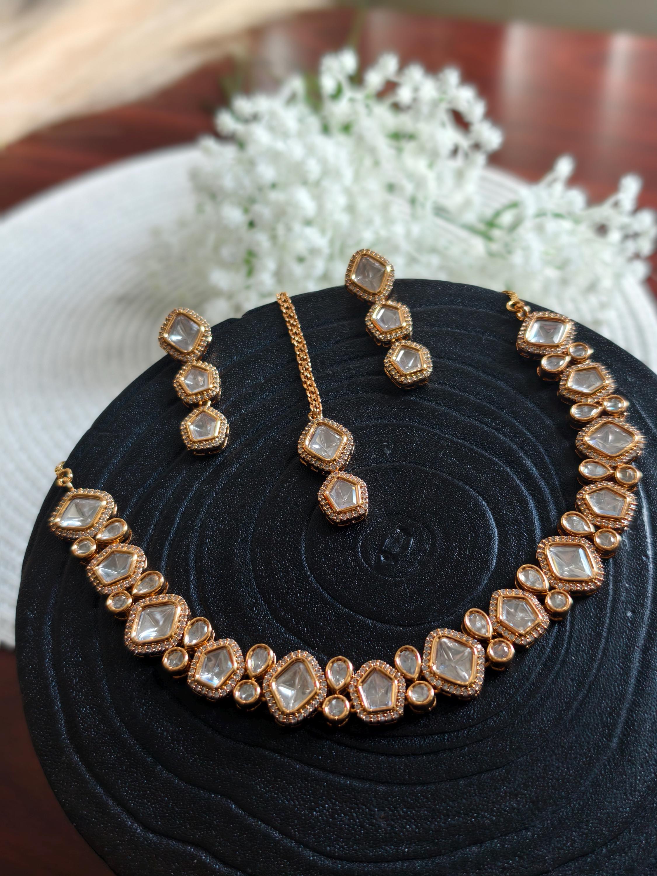 Moissanite Kundan Neckset with MaangTika | Indian Jewellery