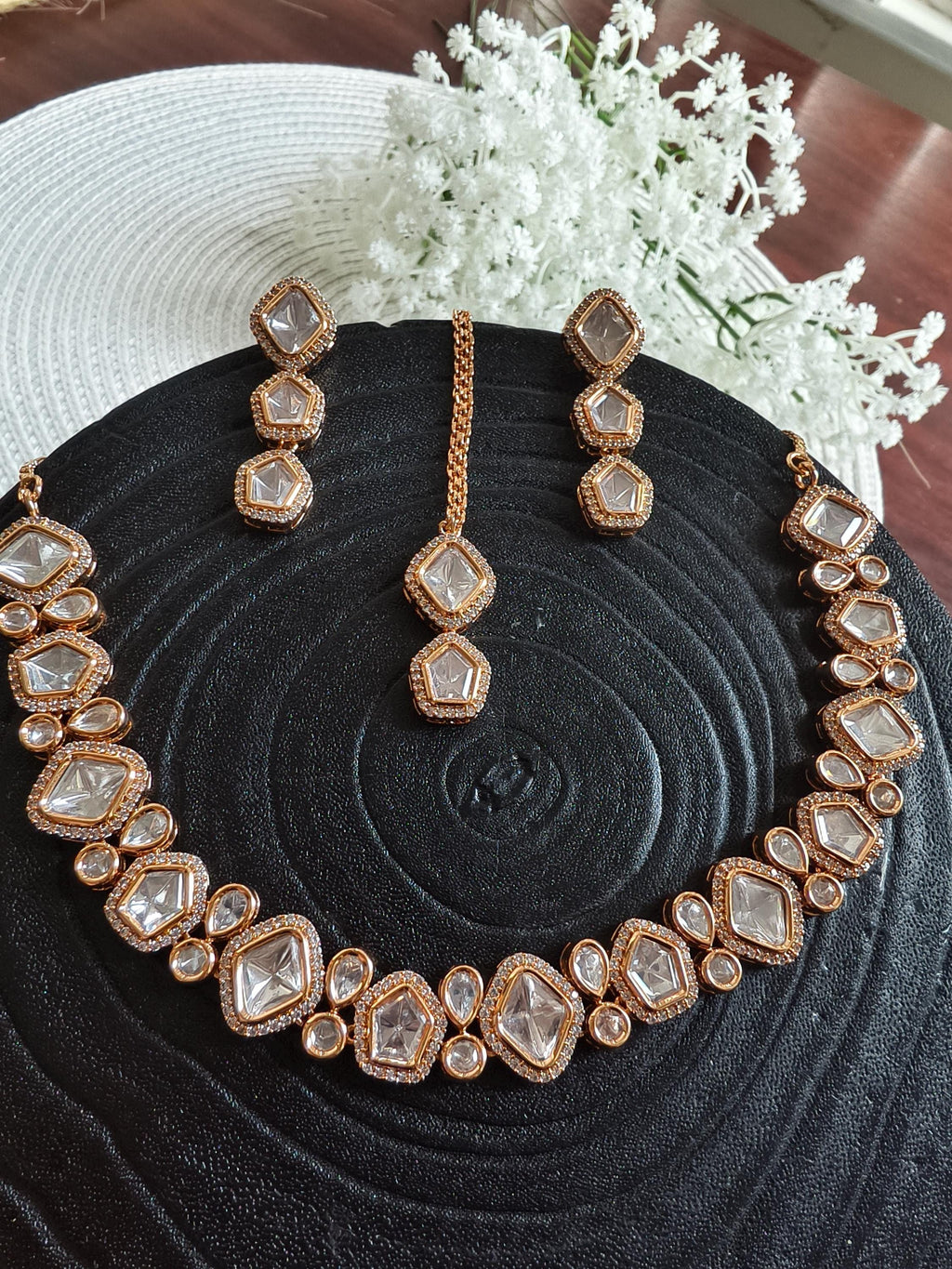 Moissanite Kundan Neckset with MaangTika | Indian Jewellery