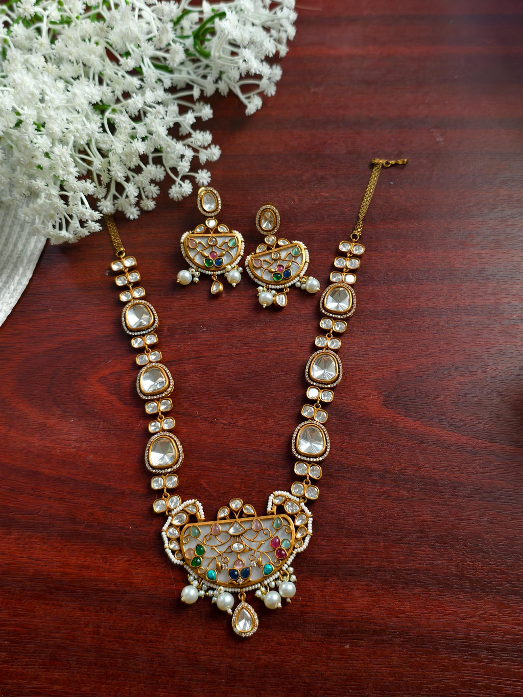 Kundan Neckset with detailed trendy design with earrings  | Indian Jewellery