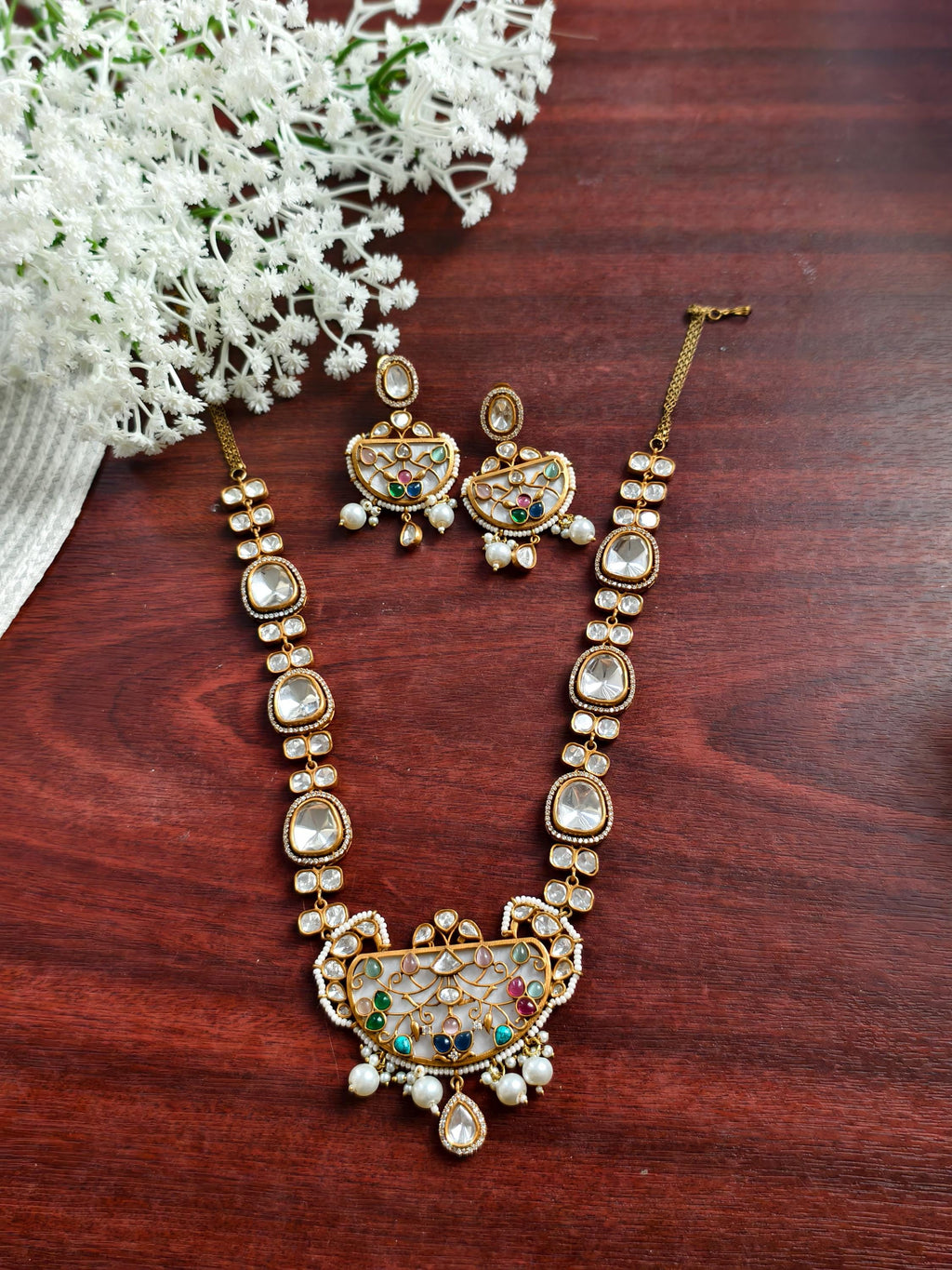 Kundan Neckset with detailed trendy design with earrings  | Indian Jewellery