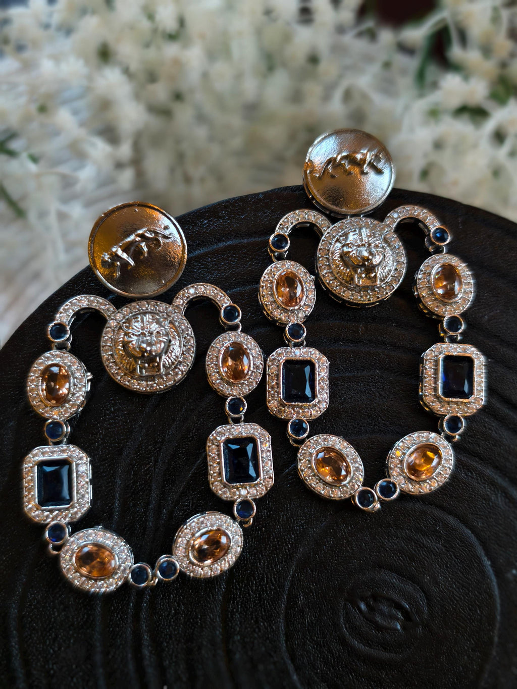 Sabyasachi Inspired Earrings: Silver Finish, Blue & Orange