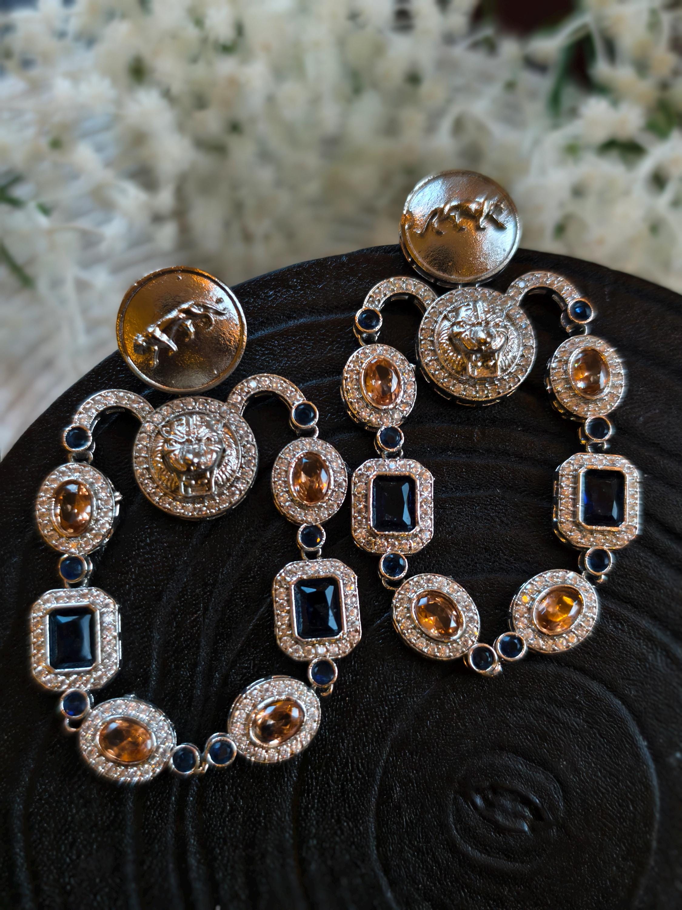 Sabyasachi Inspired Earrings: Silver Finish, Blue & Orange