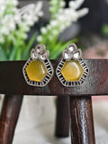Silver Replica Earrings with Yellow Studs: Classy Indian Jewelry