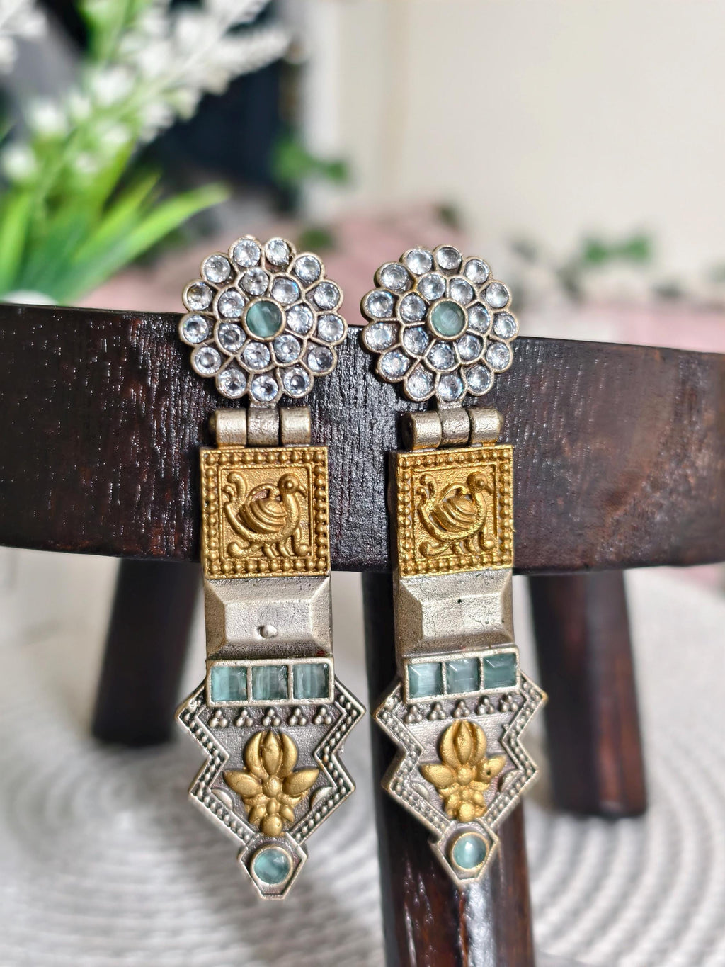 Elegant Rajwadi Style Silver replica Earrings with dual finish | Classy Elegance | Indian Jewellery
