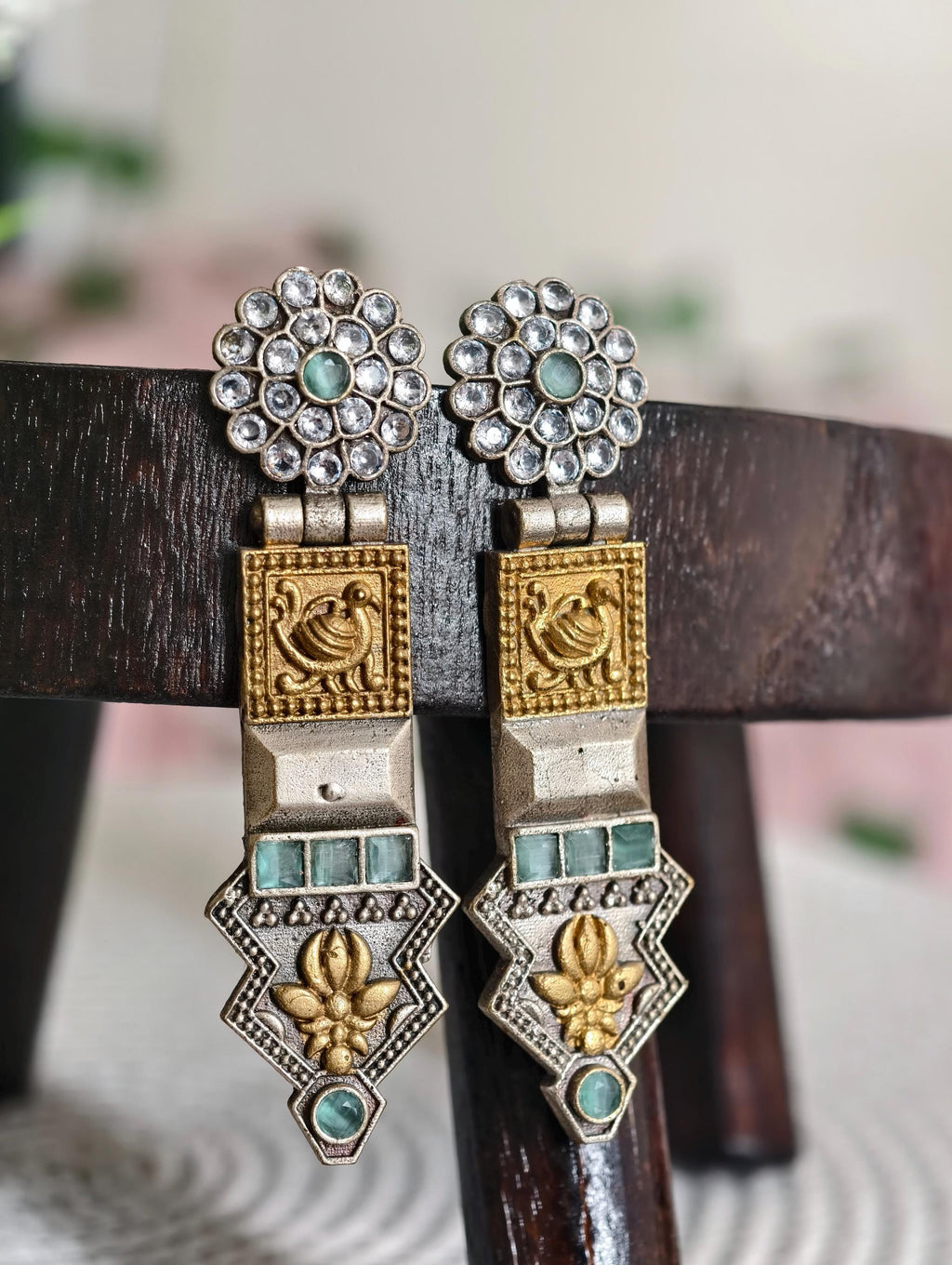 Elegant Rajwadi Style Silver replica Earrings with dual finish | Classy Elegance | Indian Jewellery