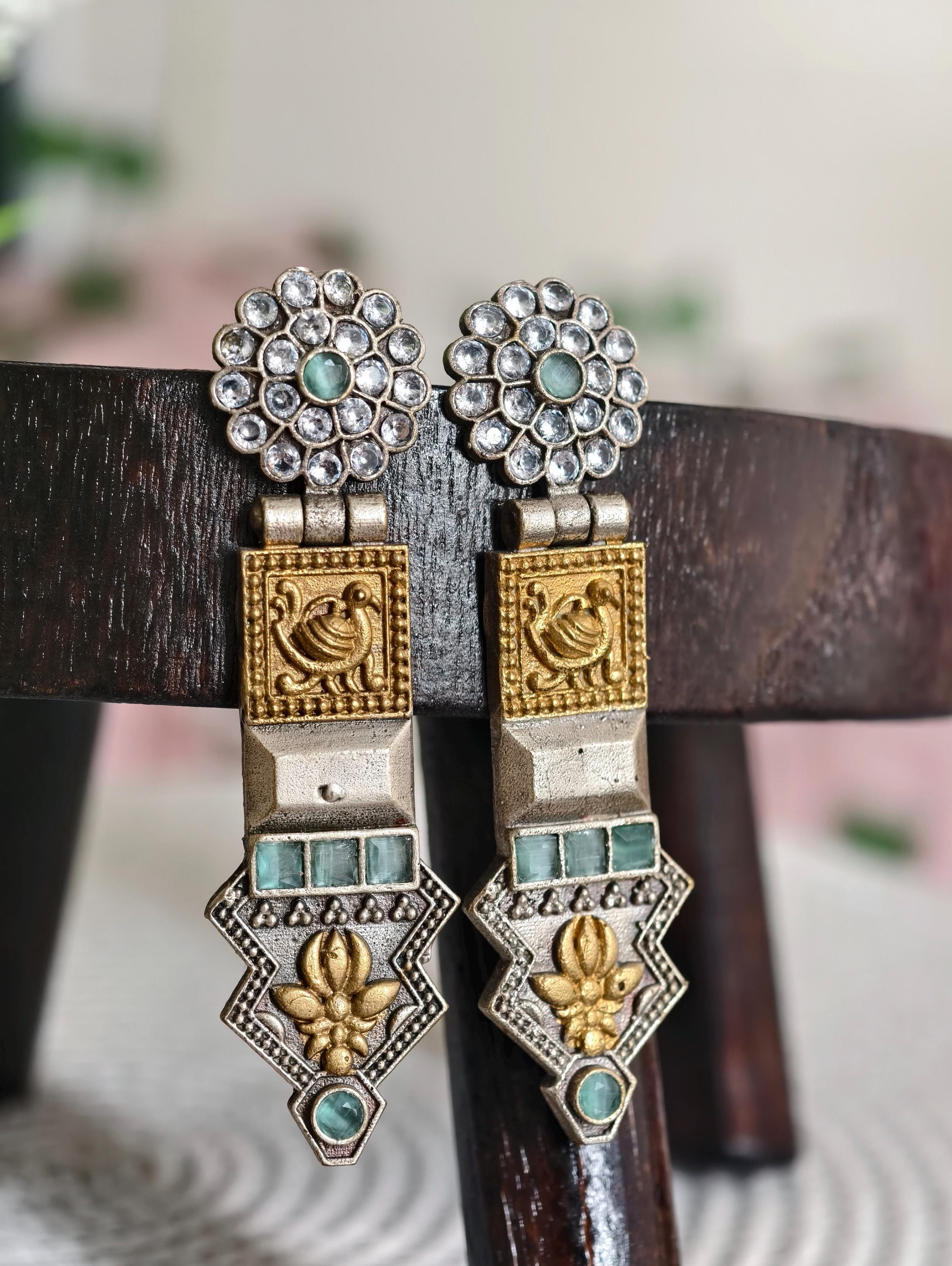 Elegant Rajwadi Style Silver replica Earrings with dual finish | Classy Elegance | Indian Jewellery
