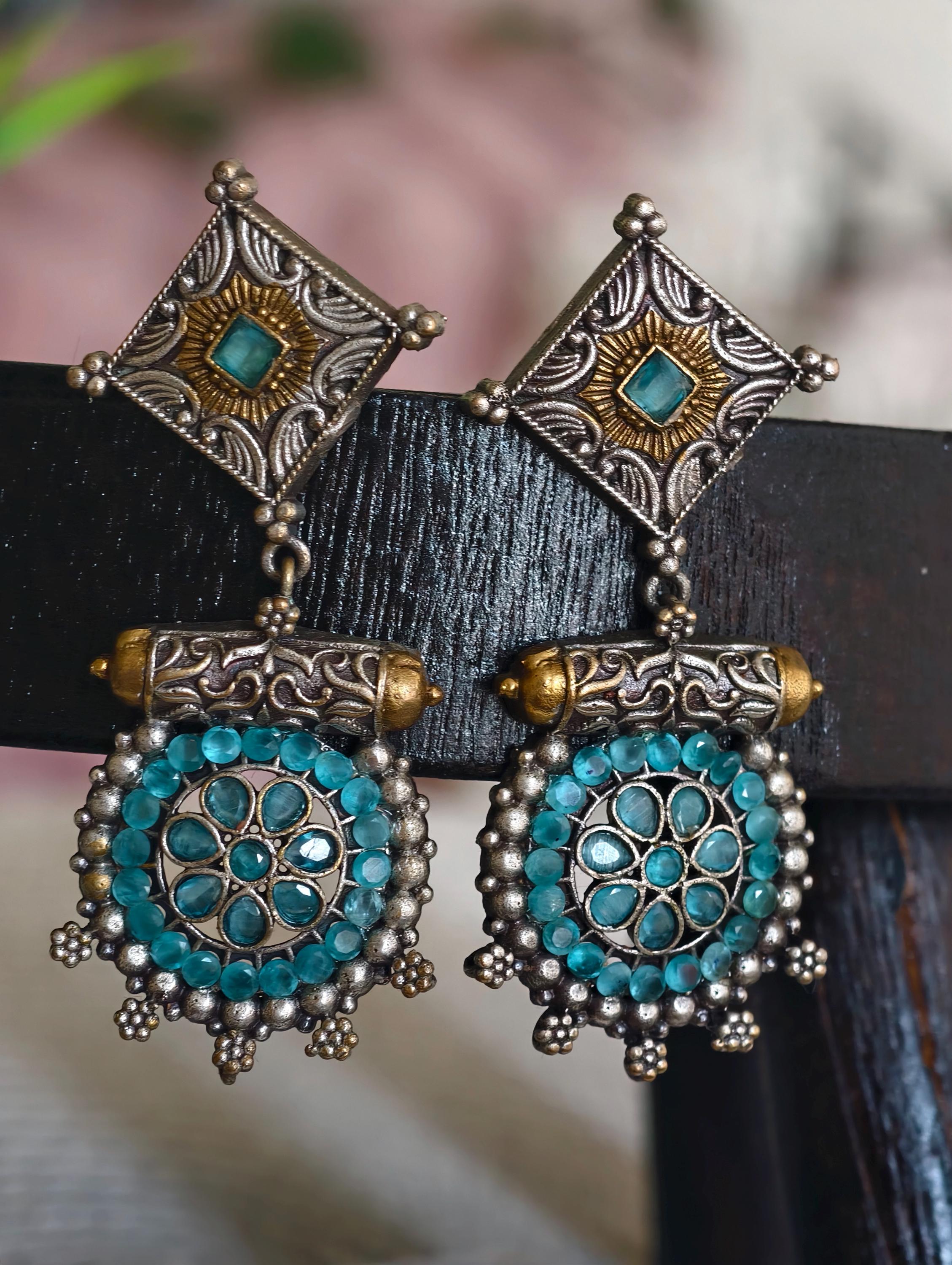 Silver Replica Earrings: Classy Indian Jewelry, Sky Blue Accent