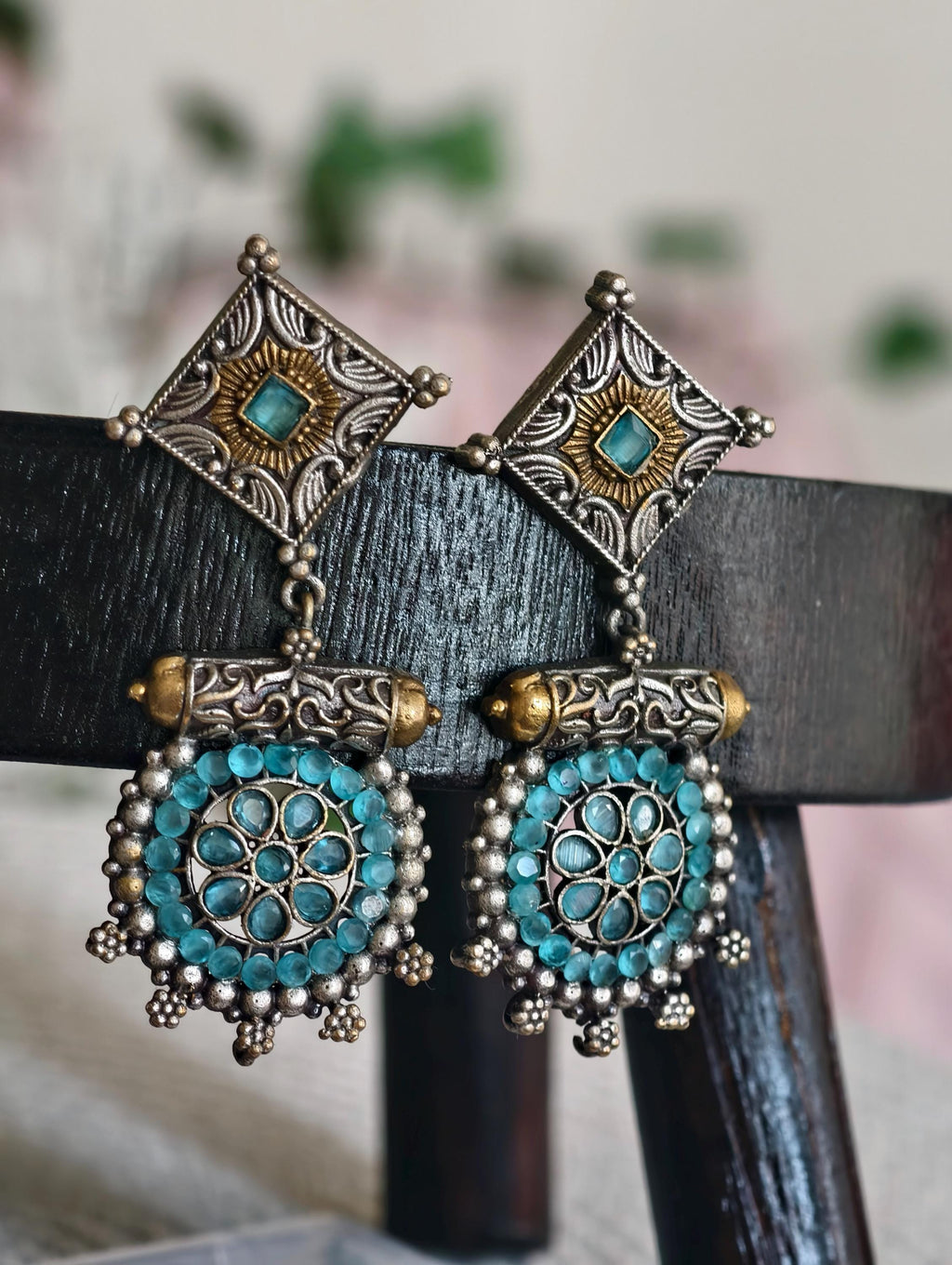 Silver Replica Earrings: Classy Indian Jewelry, Sky Blue Accent