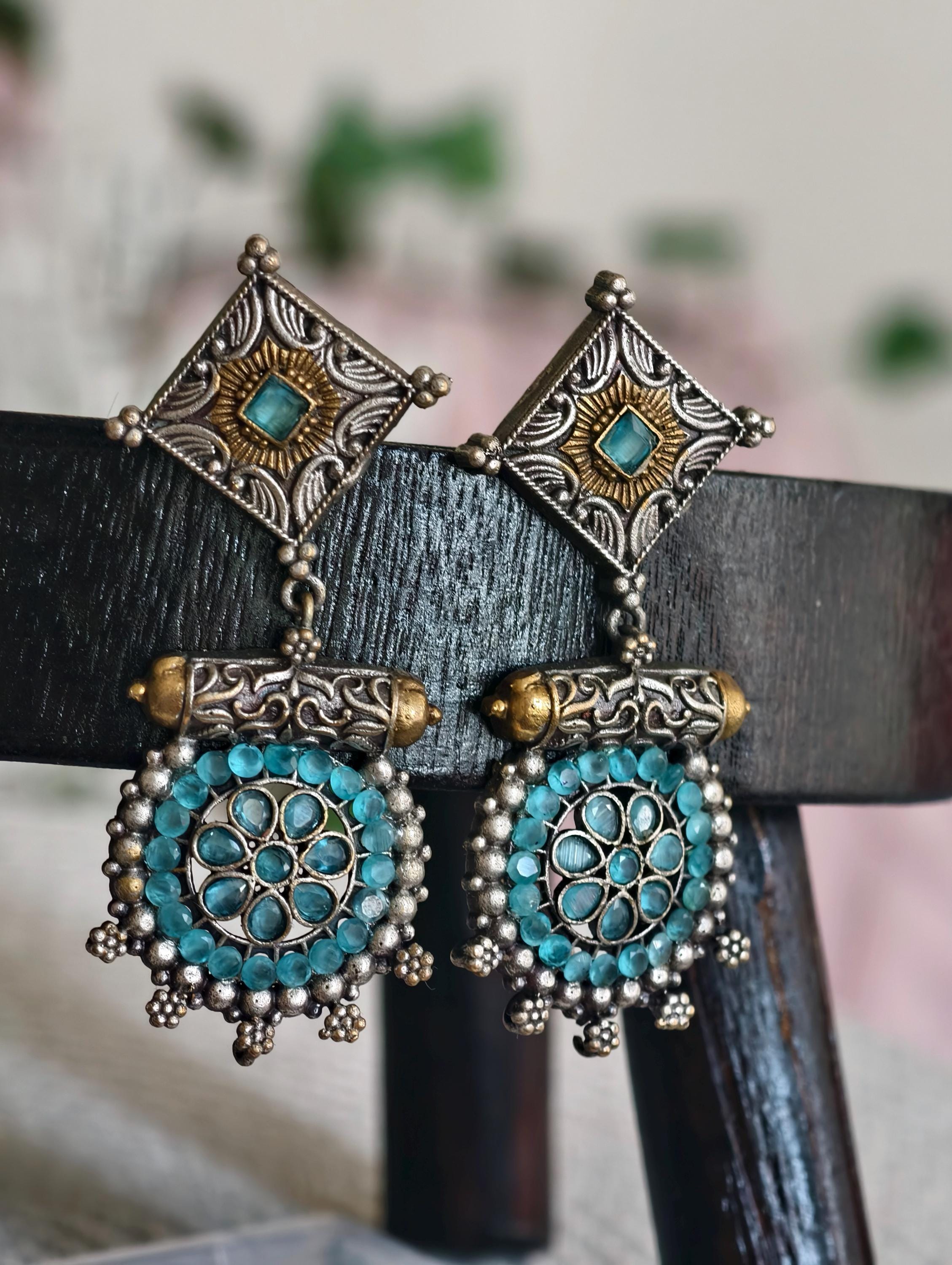 Silver Replica Earrings: Classy Indian Jewelry, Sky Blue Accent