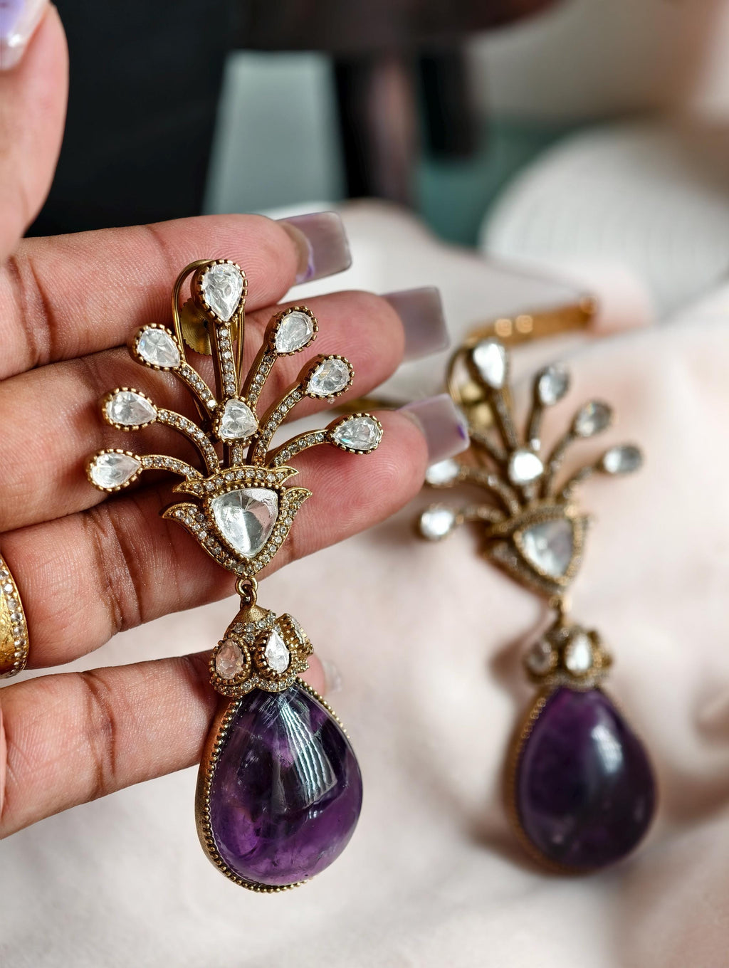 Marble print Dublet stone Earrings  | Indian Jewellery
