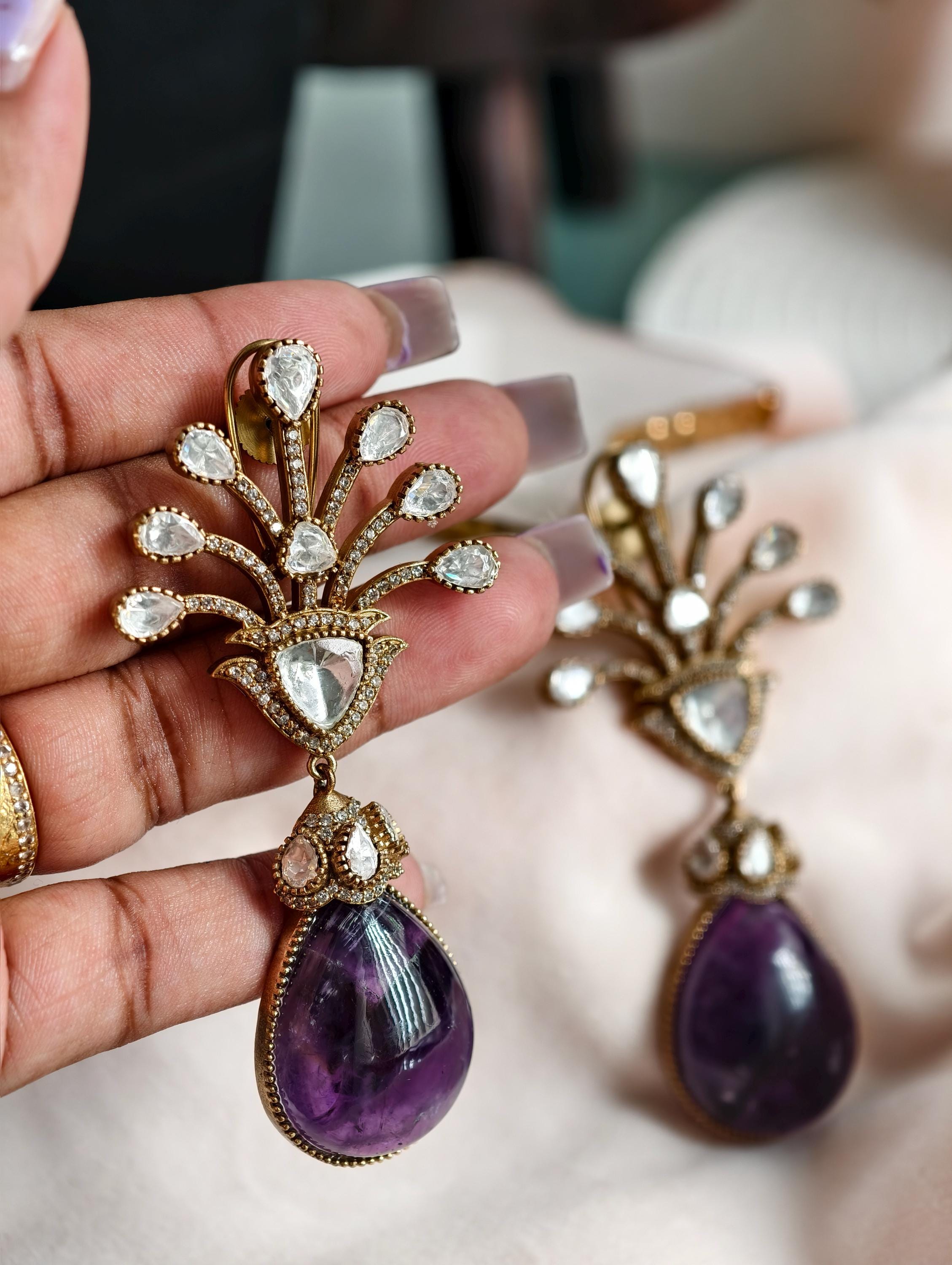 Marble print Dublet stone Earrings  | Indian Jewellery