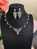 Indo-Western Diamond Style Necklace and Earring Set | Elegant Silver Finish Floral Jewellery for Brides