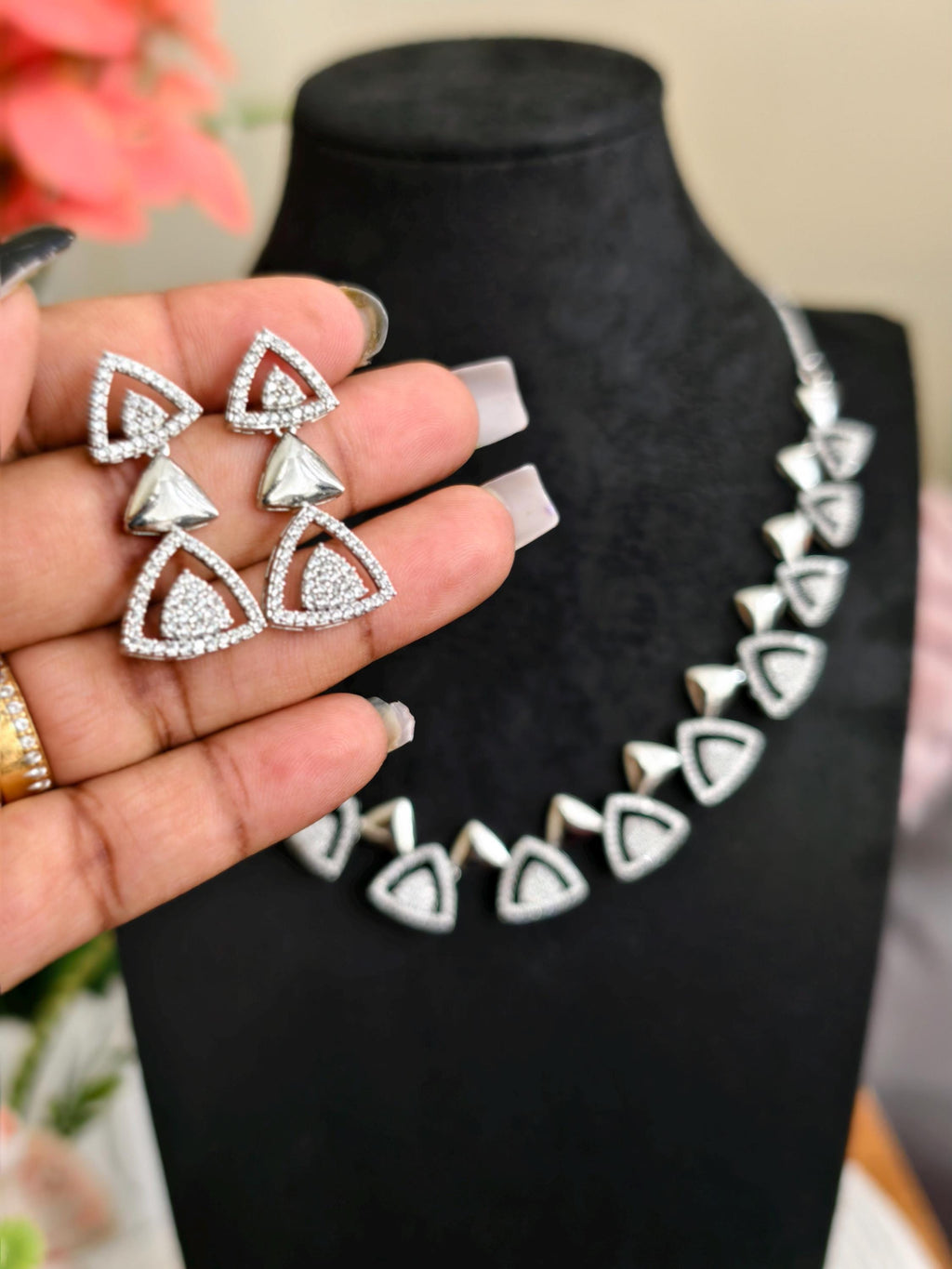 Trendy AD Stone Necklace: Silver Plated, White Stone