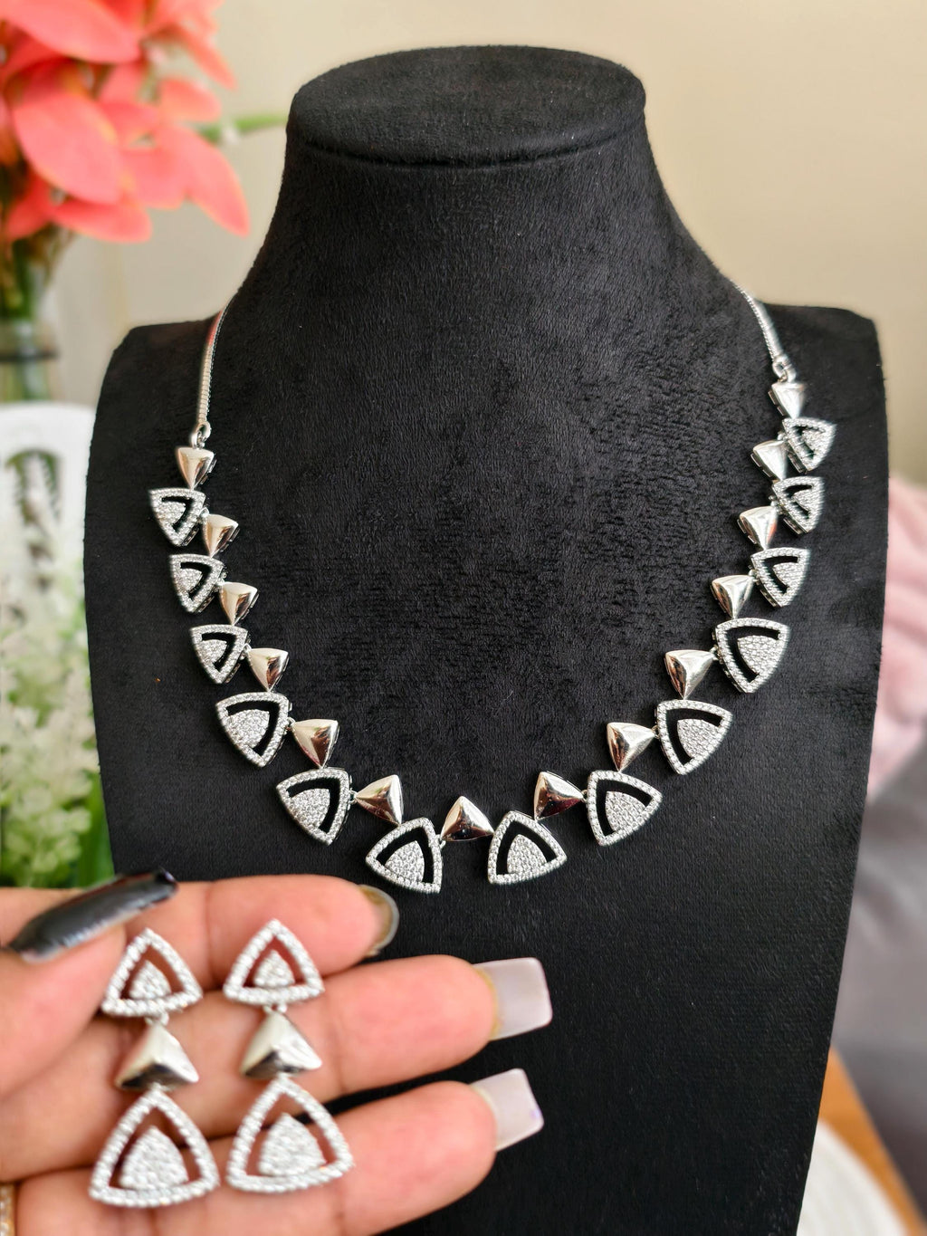 Trendy AD Stone Necklace: Silver Plated, White Stone