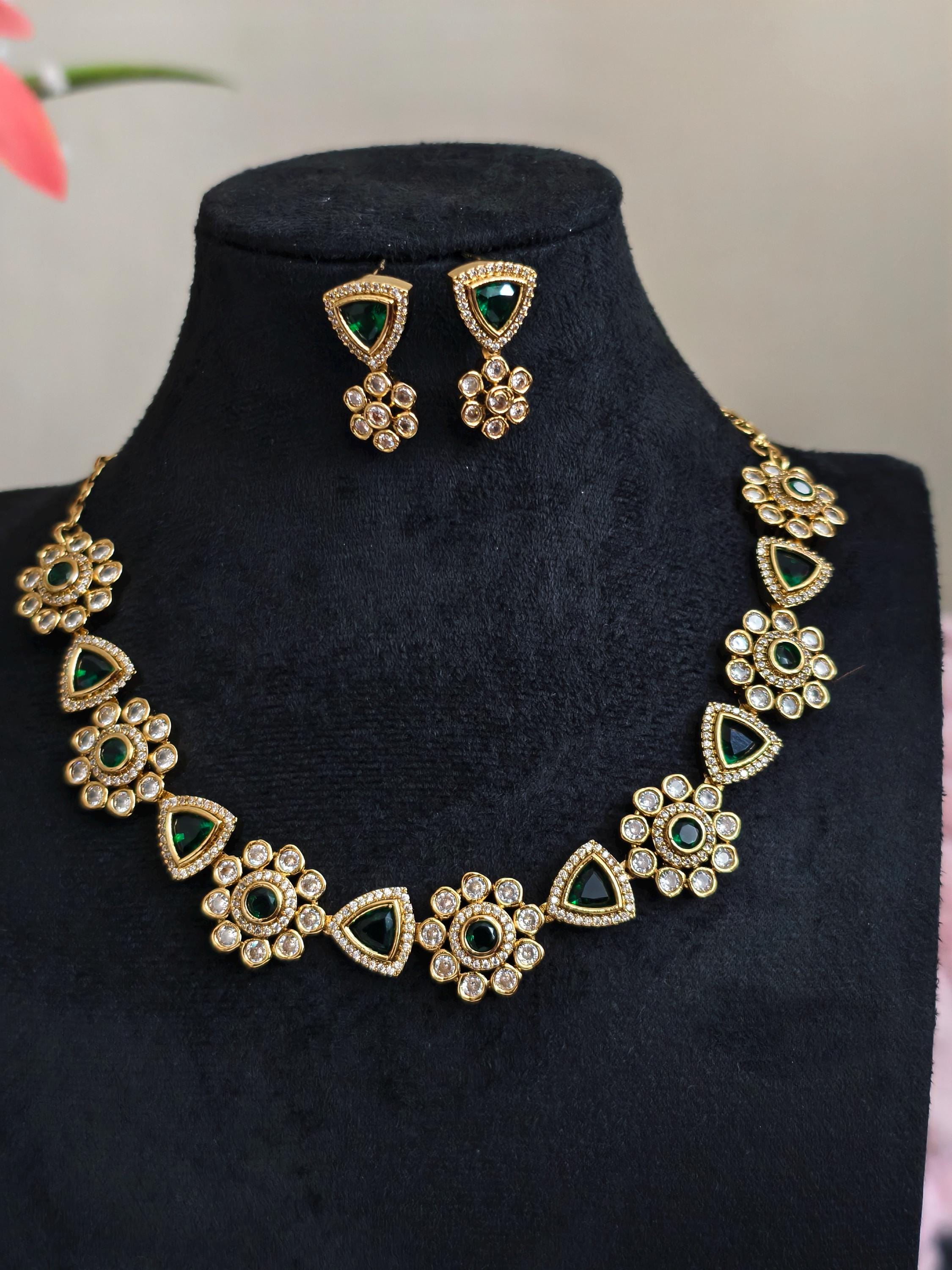 Emerald Green Kundan Choker Set | Gold Plated Indian Bridal Jewelry