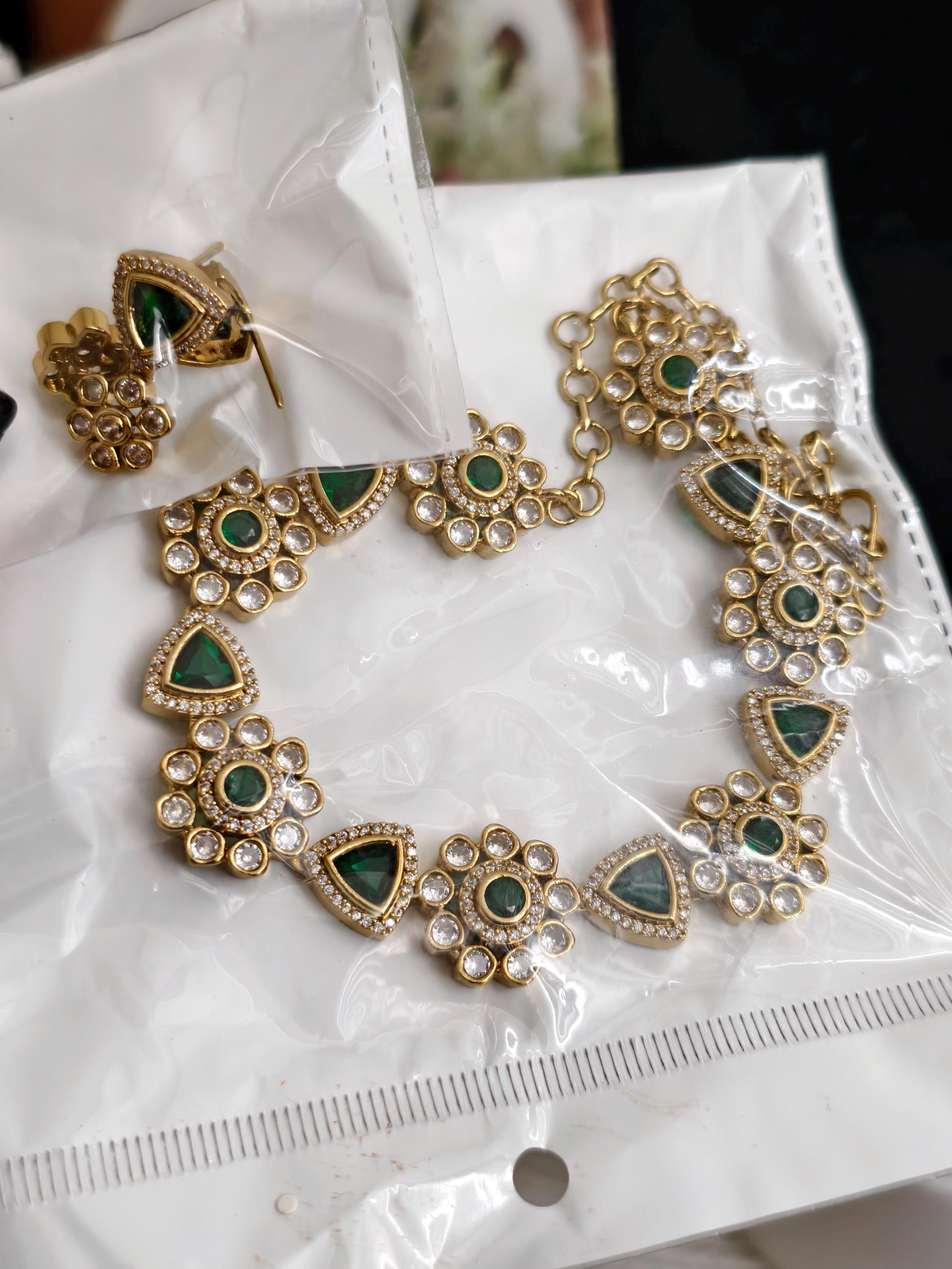 Emerald Green Kundan Choker Set | Gold Plated Indian Bridal Jewelry