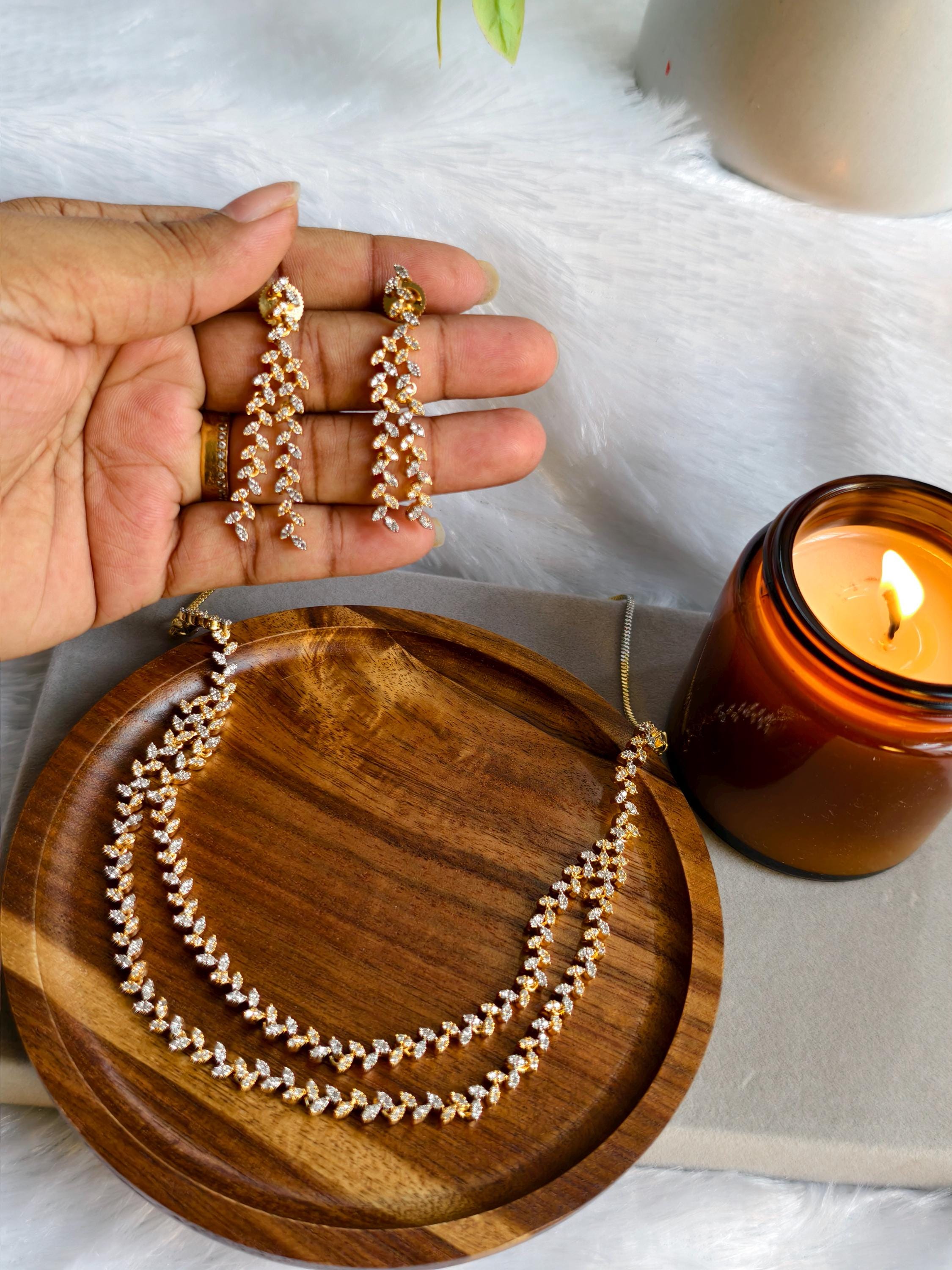 Starcut AD Stone Necklace: Silver and gold Plated, Traditional Style | Dual Plating Neckset