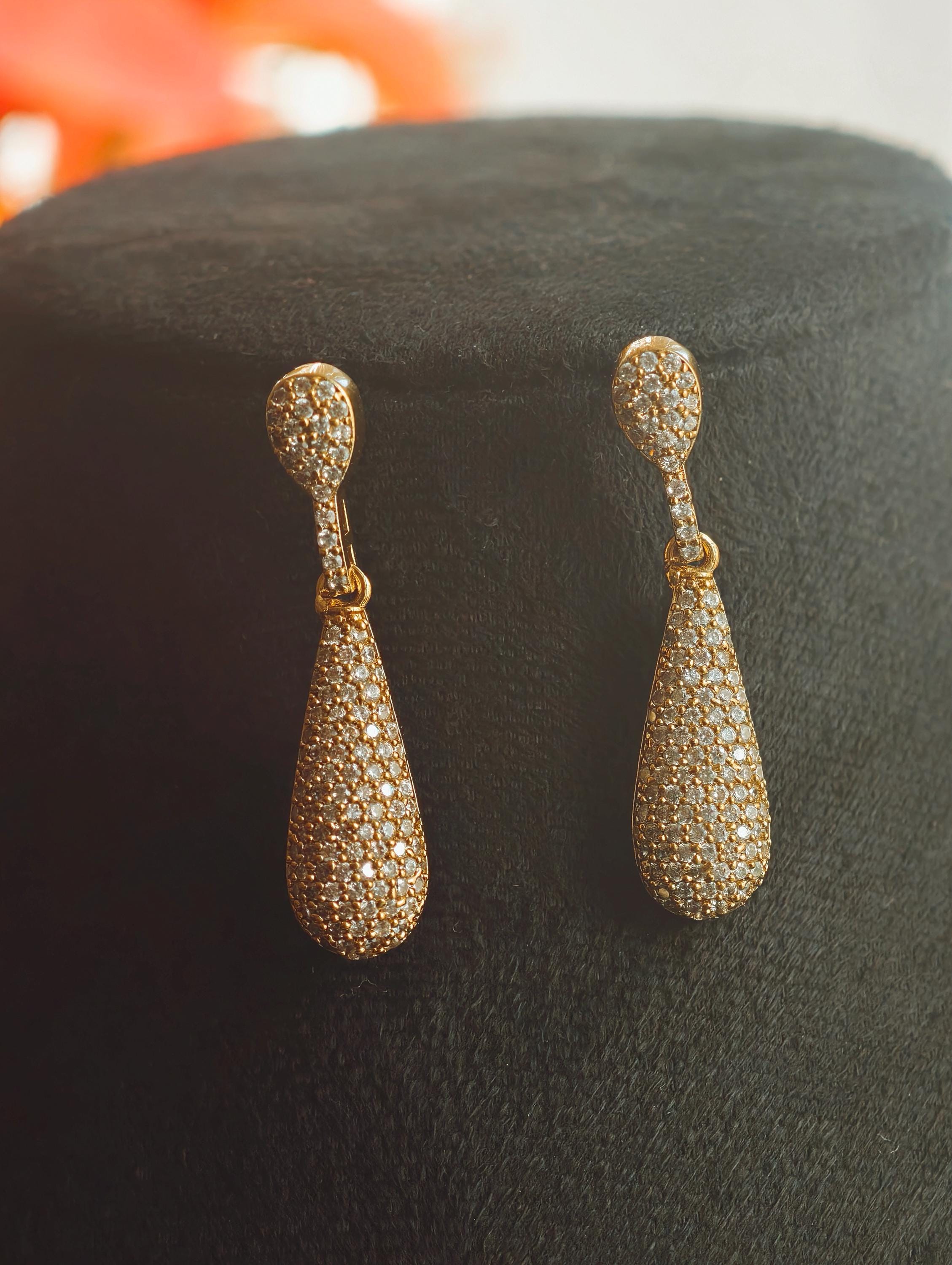 Gold Plated Zirconia Necklace Set | Teardrop Earrings, Indian Fusion Jewelry