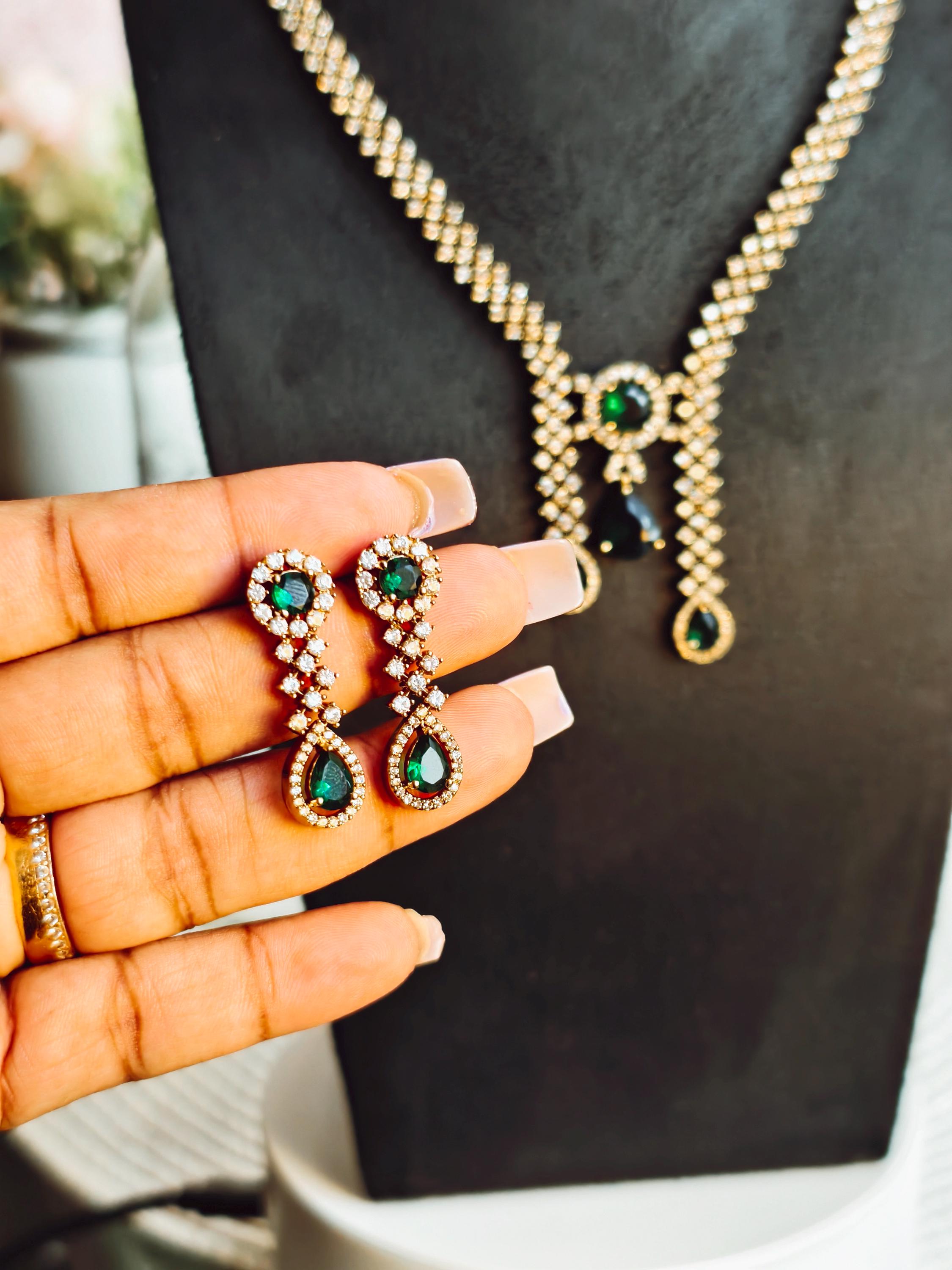 Trendy AD Stone Necklace: Gold Plated, Green Stone