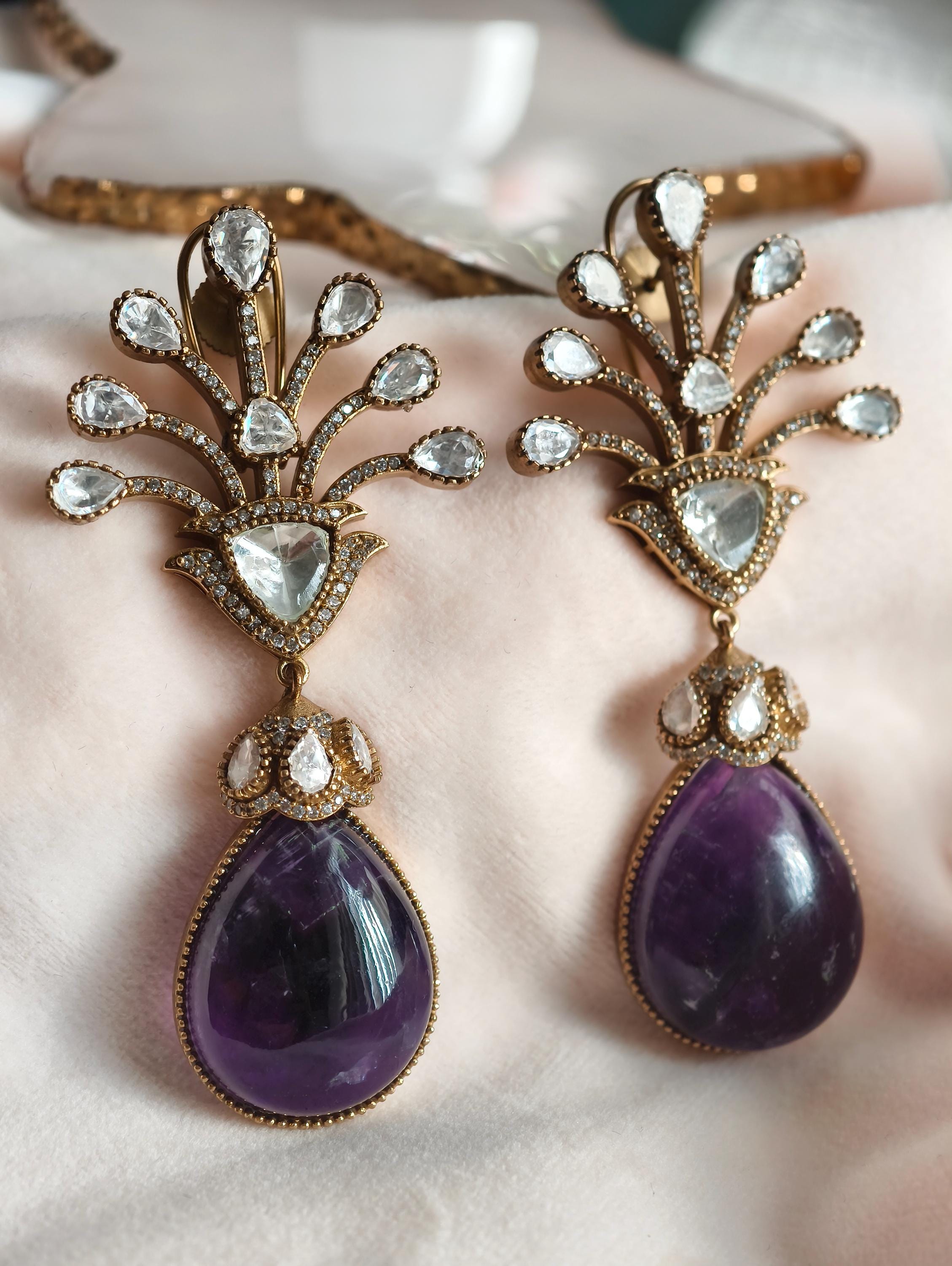Marble print Dublet stone Earrings  | Indian Jewellery