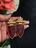 Hammered Ruby Red Stone Earrings: Indian Kundan Jewelry