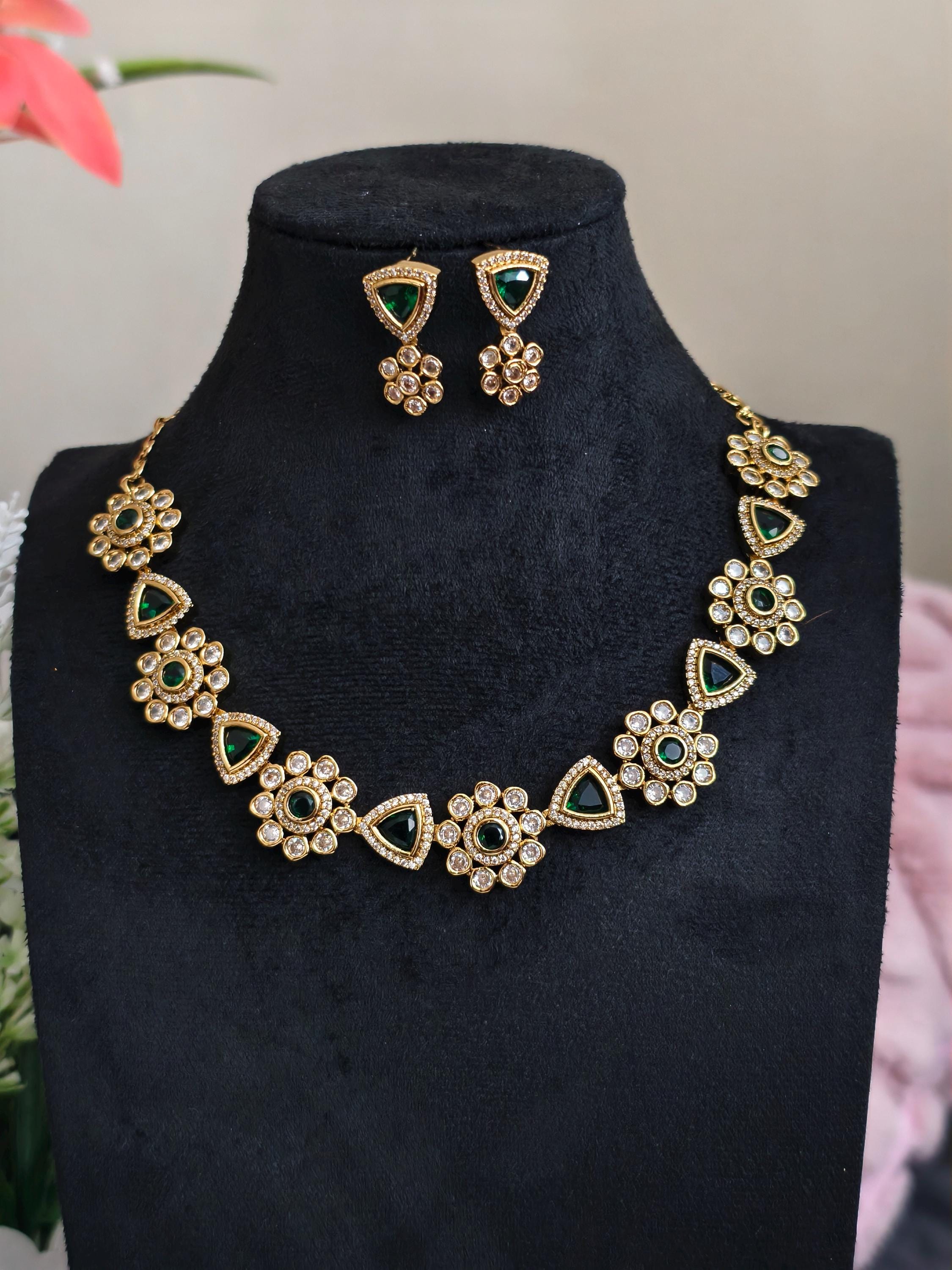 Emerald Green Kundan Choker Set | Gold Plated Indian Bridal Jewelry