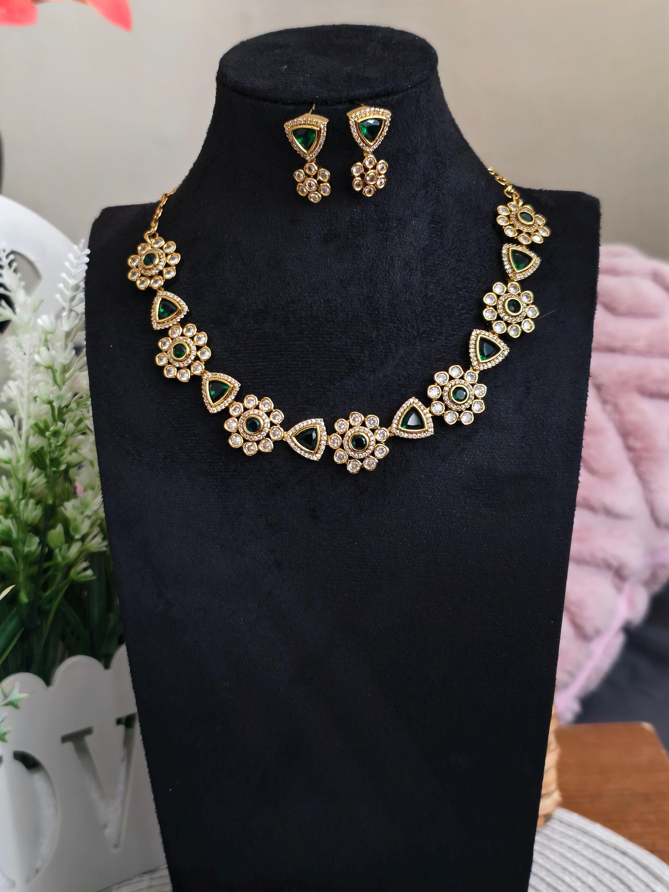 Emerald Green Kundan Choker Set | Gold Plated Indian Bridal Jewelry