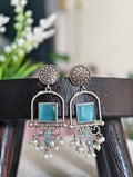 Silver Replica Earrings: Classy Indian Jewelry, Sky Blue Accent