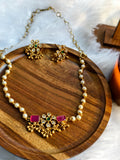 An absolute traditional South Indian Trendy Minimal neckset with Earrings | Pearl Neckset