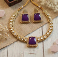 Amethyst Kundan Jewelry Set | Gold Plated Indian Necklace & Earrings