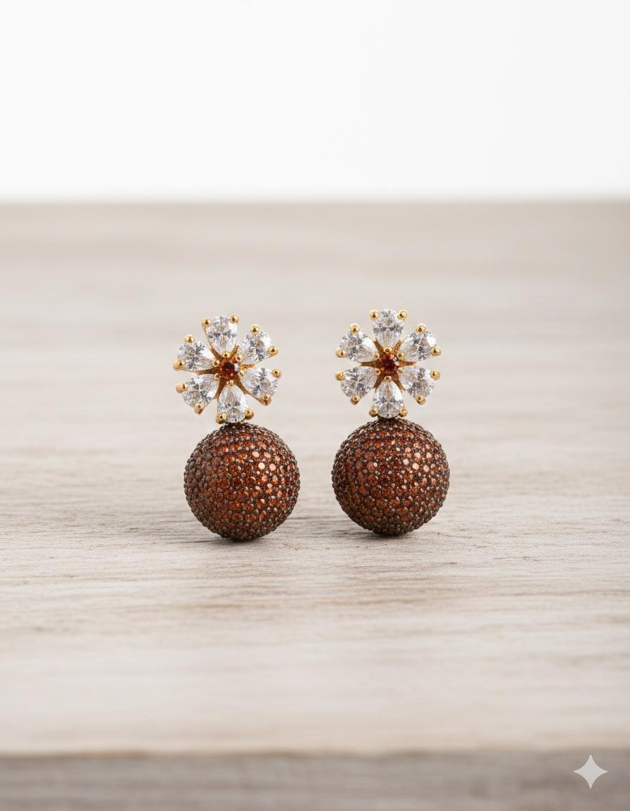 Boho Floral Drop Earrings | Orange Pavé Disco Ball Dangles