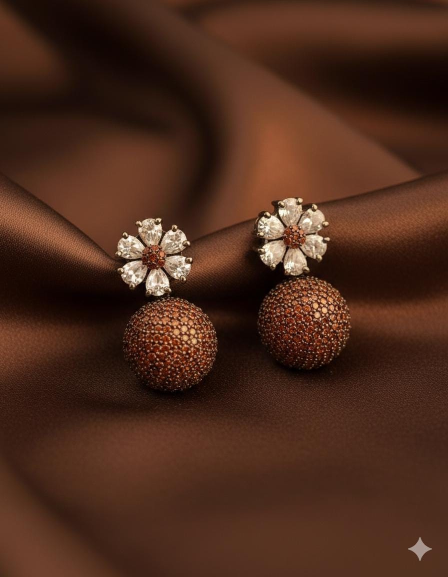 Boho Floral Drop Earrings | Orange Pavé Disco Ball Dangles