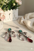 Green Jade Chandelier Earrings | Ruby Red Teardrop, Victorian Bridal Jewelry