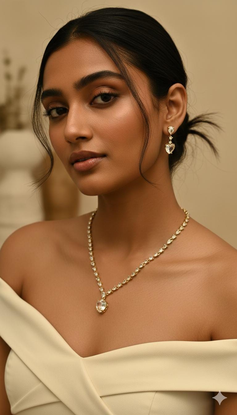 Gold Plated Heart Crystal Bridal Jewelry Set, Necklace and Earrings