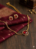 Ruby Red Jewelry Set | Gold Plated Necklace and Stud Earrings